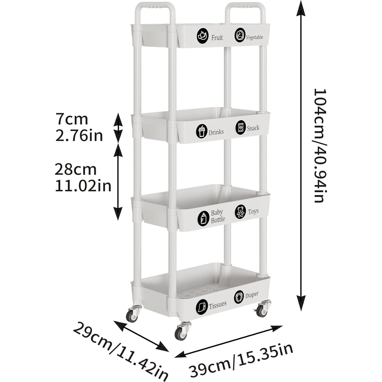 Carro de Almacenamiento 4 Niveles Laiensia Blanco Multifuncional
