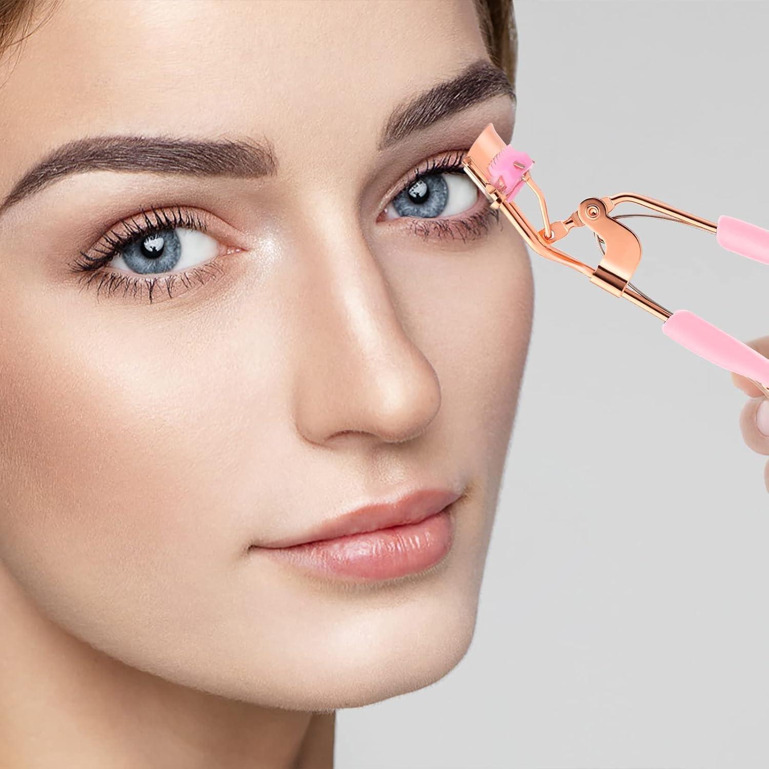 Kit Rizador de Pestañas WLLHYF Profesional Rosa con Peine