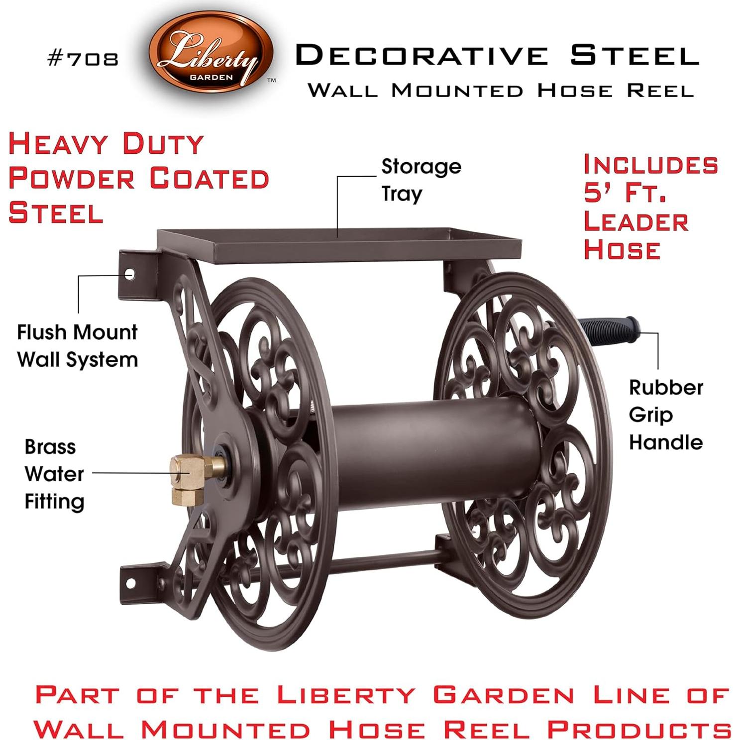 Carrete de Manguera de Pared Liberty Garden 708 - Acero Bronce