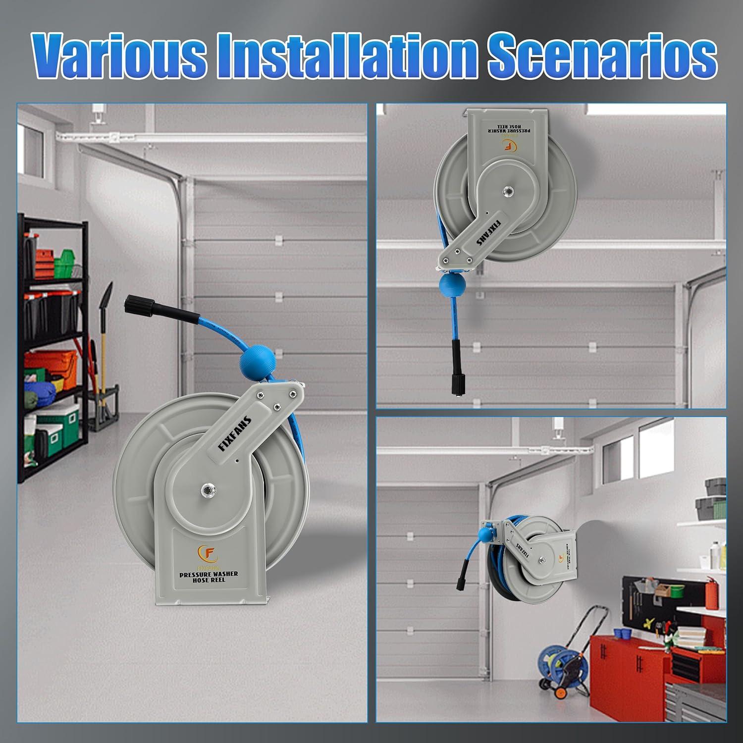 Carrete de Manguera Retráctil FIXFANS 18.29m 3600 PSI