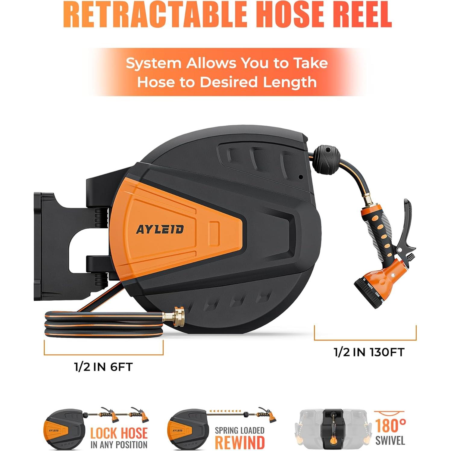 Carrete de Manguera de Jardín Ayleid 39,62 m Montaje Pared