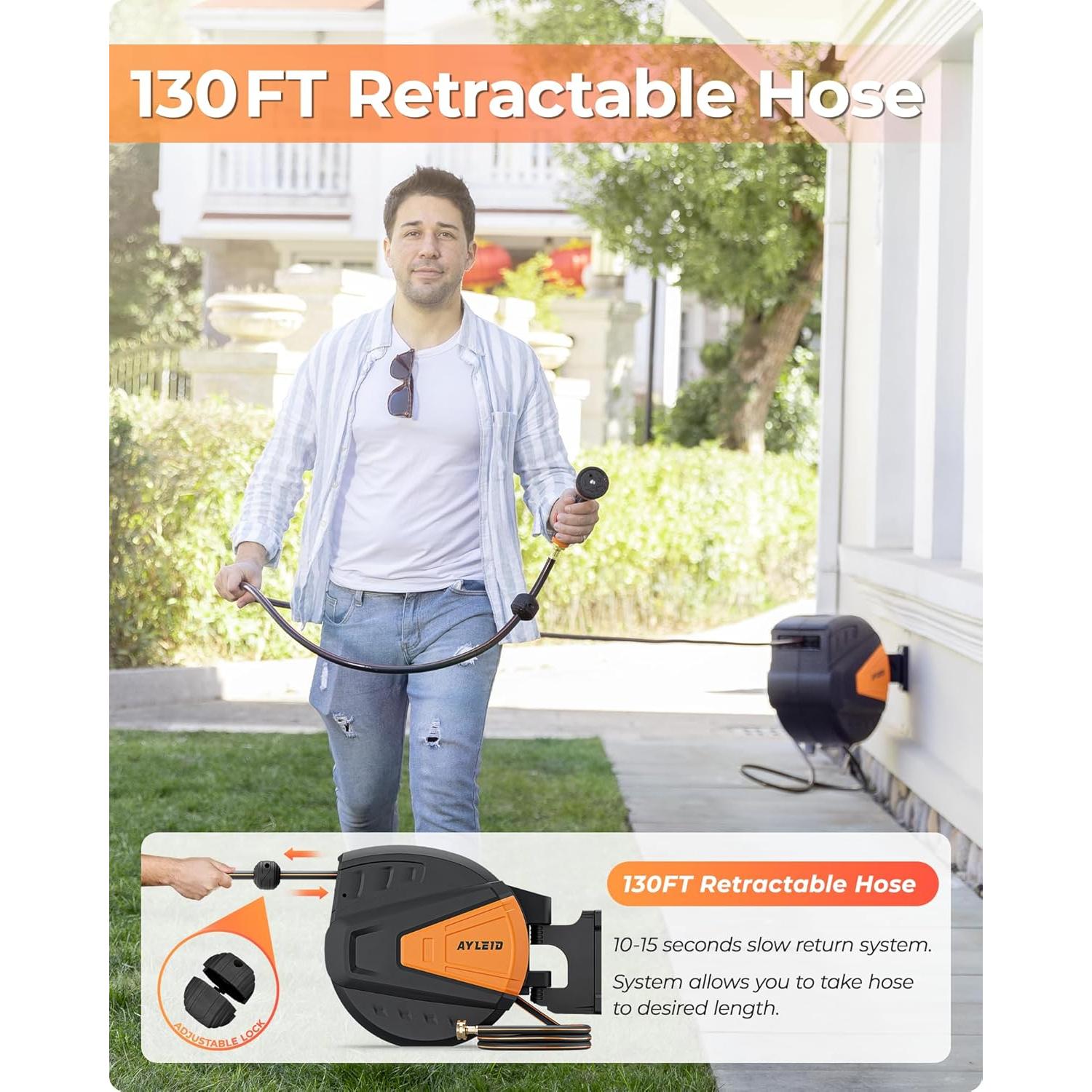 Carrete de Manguera de Jardín Ayleid 39,62 m Montaje Pared