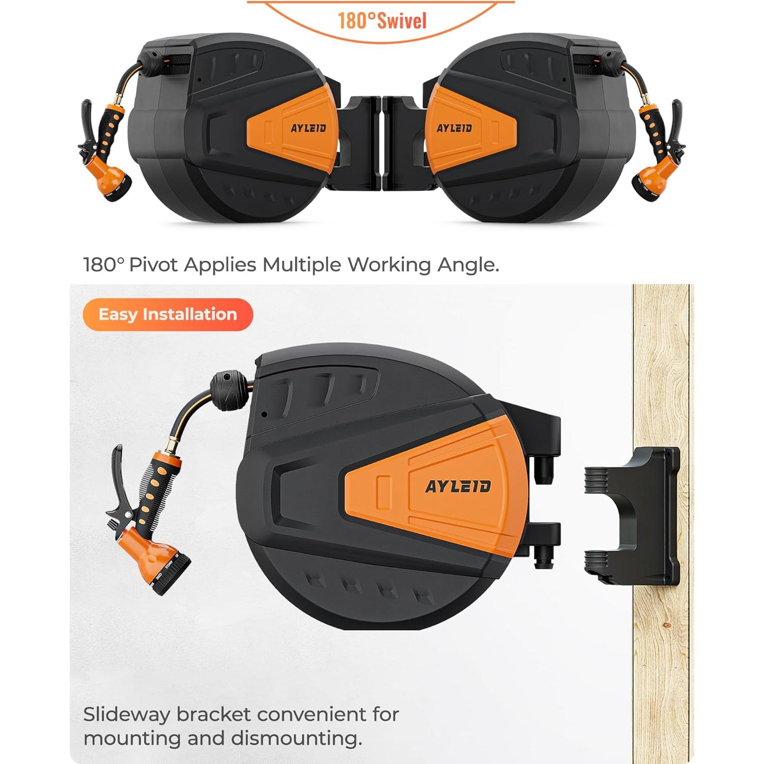 Carrete de Manguera de Jardín Ayleid 39,62 m Montaje Pared
