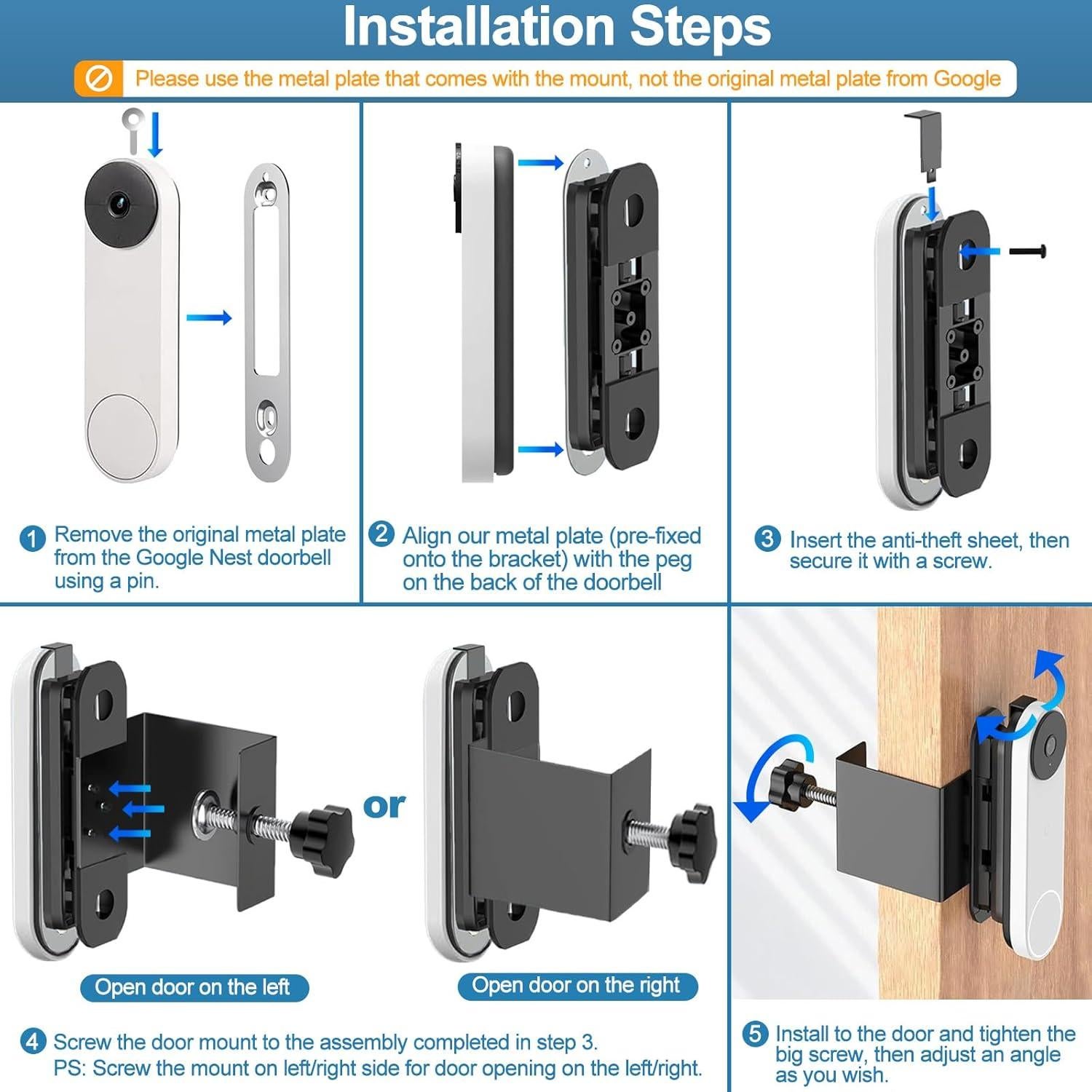 Soporte Antirrobo para Timbre Google Nest Batería Blanco