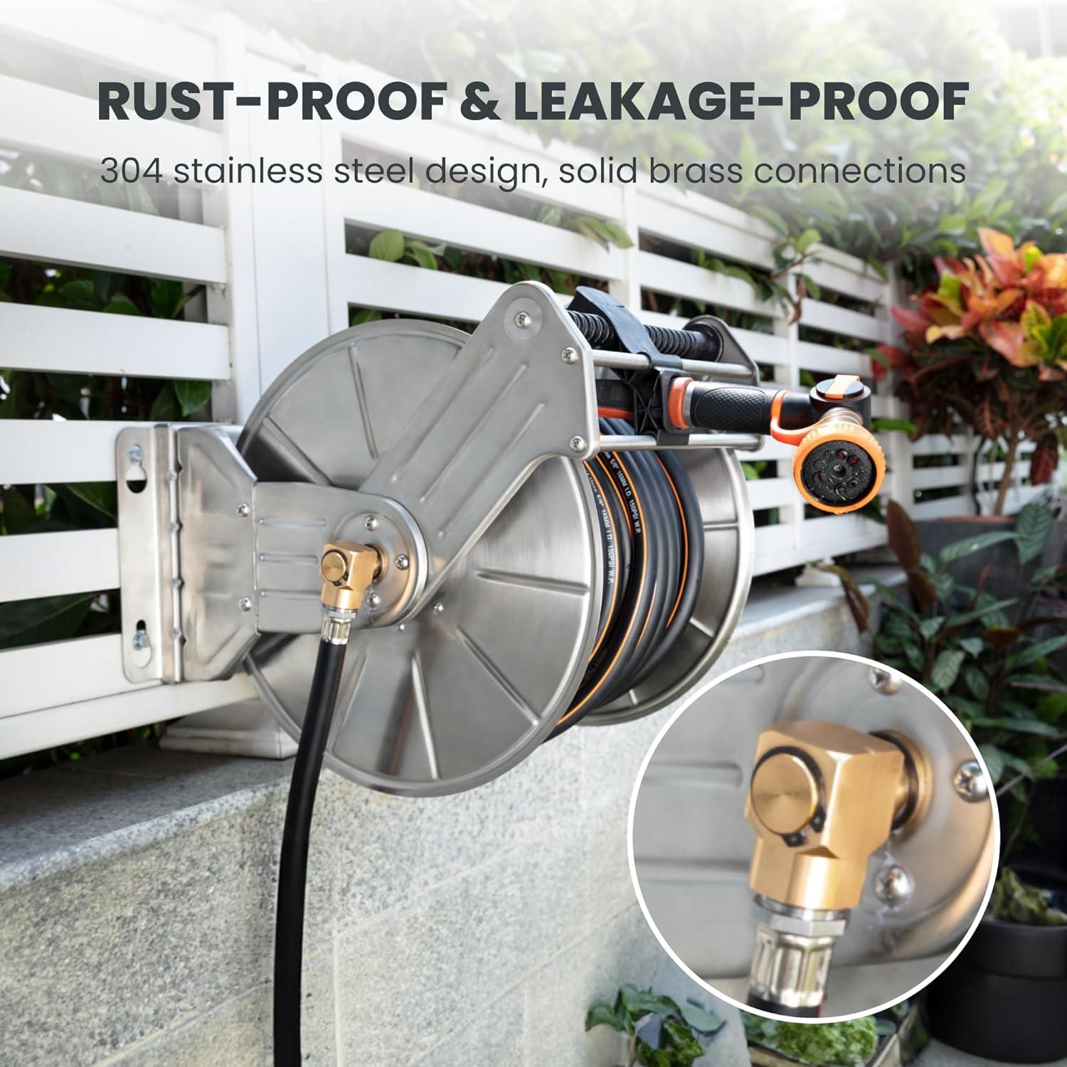 Carrete de Manguera de Jardín Giraffe Tools 100FT Acero Inoxidable