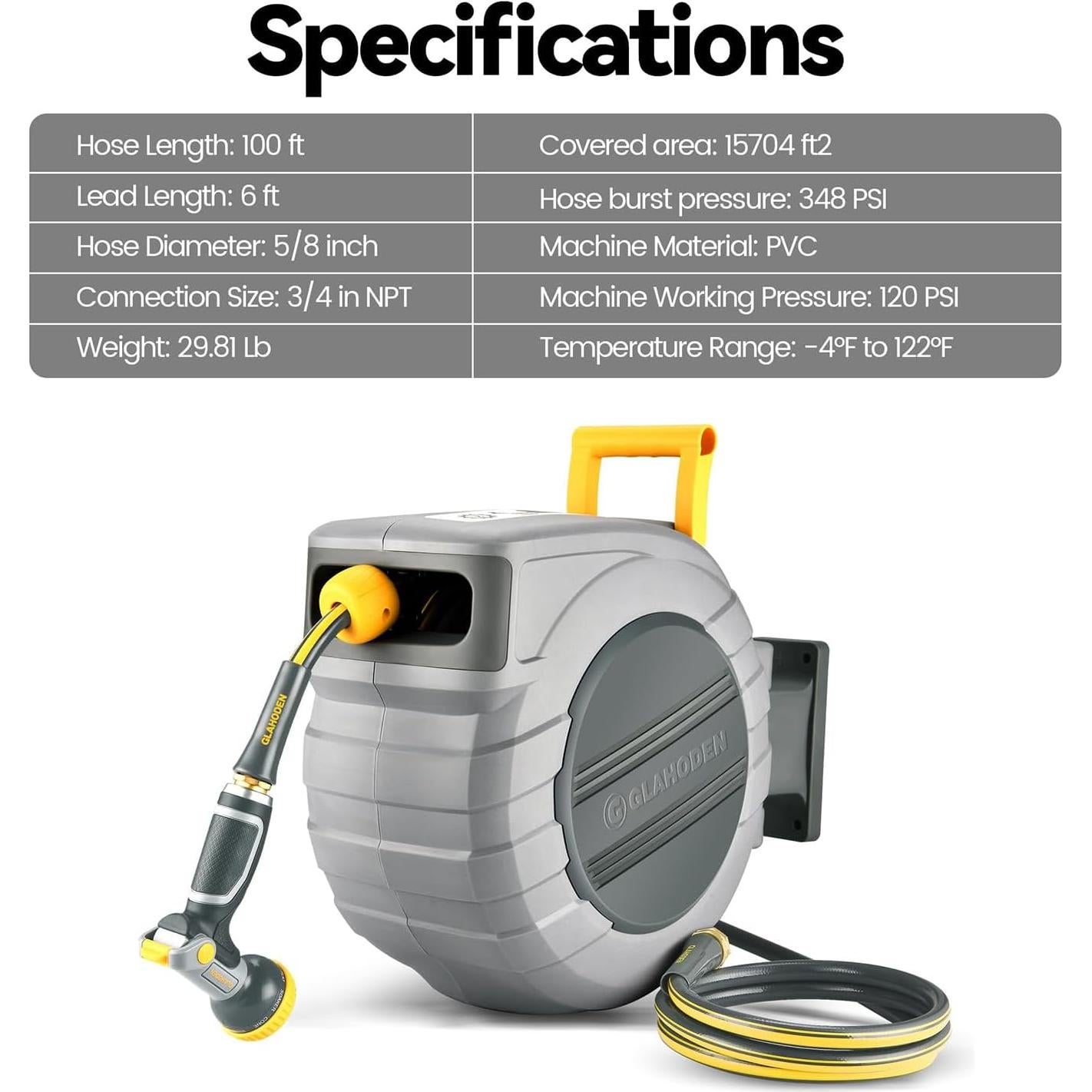 Carrete de Manguera Retráctil GLAHODEN 5/8" x 30m Automático