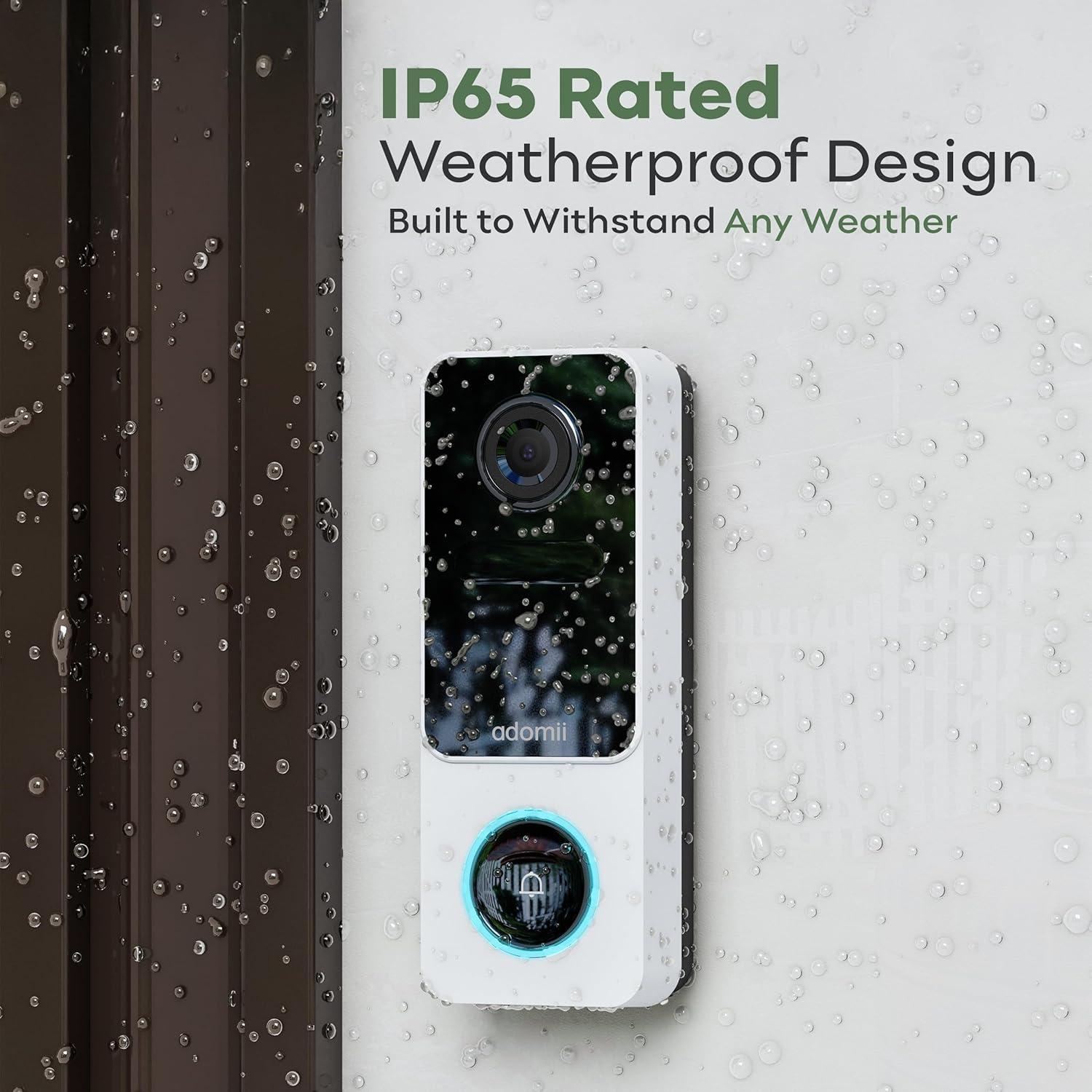 Cámara de timbre de video Adomii 3MP WiFi IP65 Batería 6 meses