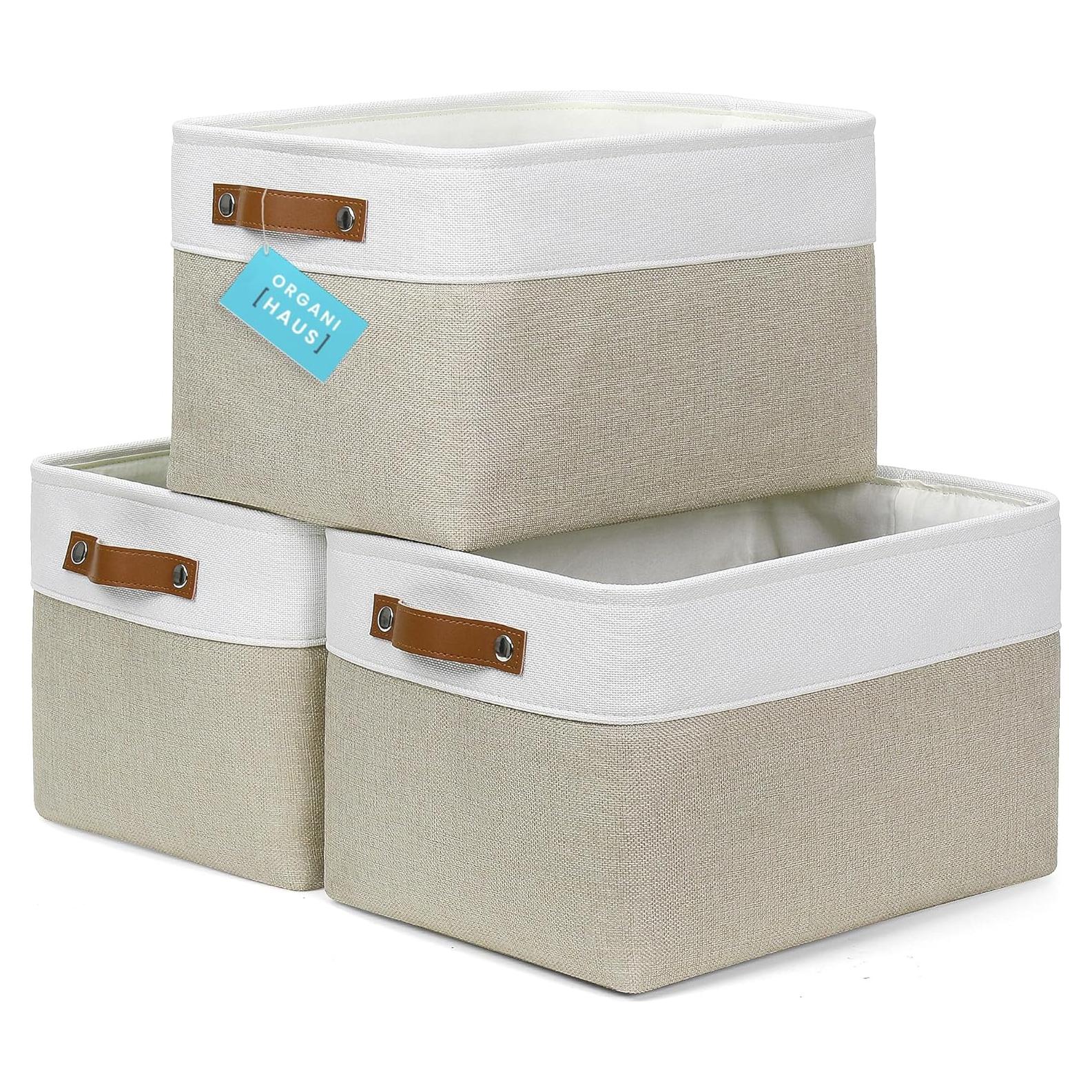 Cestas de Almacenamiento OrganiHaus 3 Piezas Beige 38x28cm