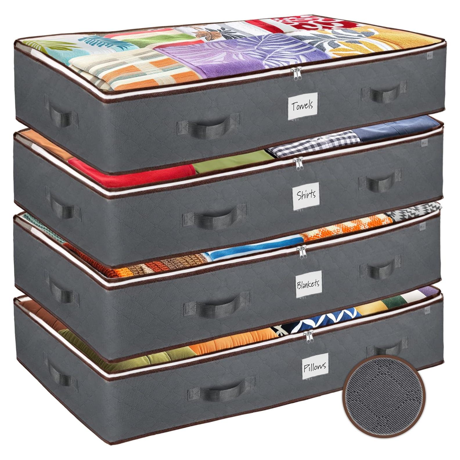 Contenedores de Almacenamiento Bajo la Cama Zober 4 Pzas Gris