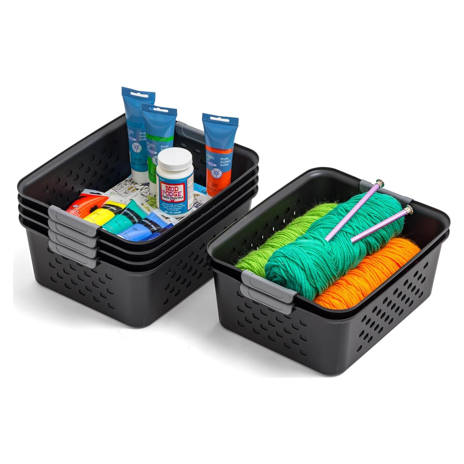 Cesta de Almacenamiento Plástico IRIS USA 6 Unidades Mediana Negra