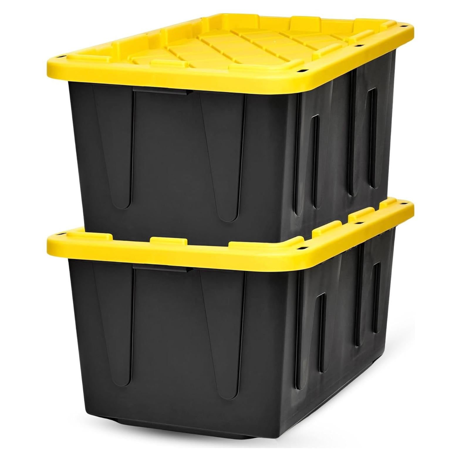 HOMZ Juego 2 Contenedores Plástico 27 Galones Negro/Amarillo