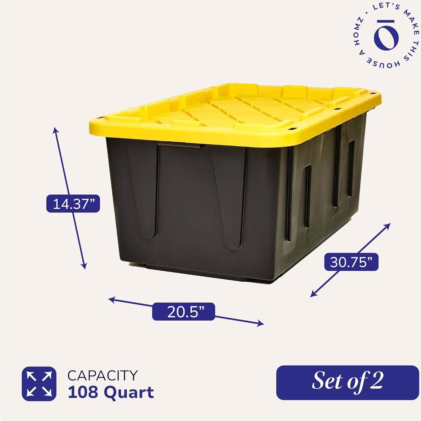 HOMZ Juego 2 Contenedores Plástico 27 Galones Negro/Amarillo
