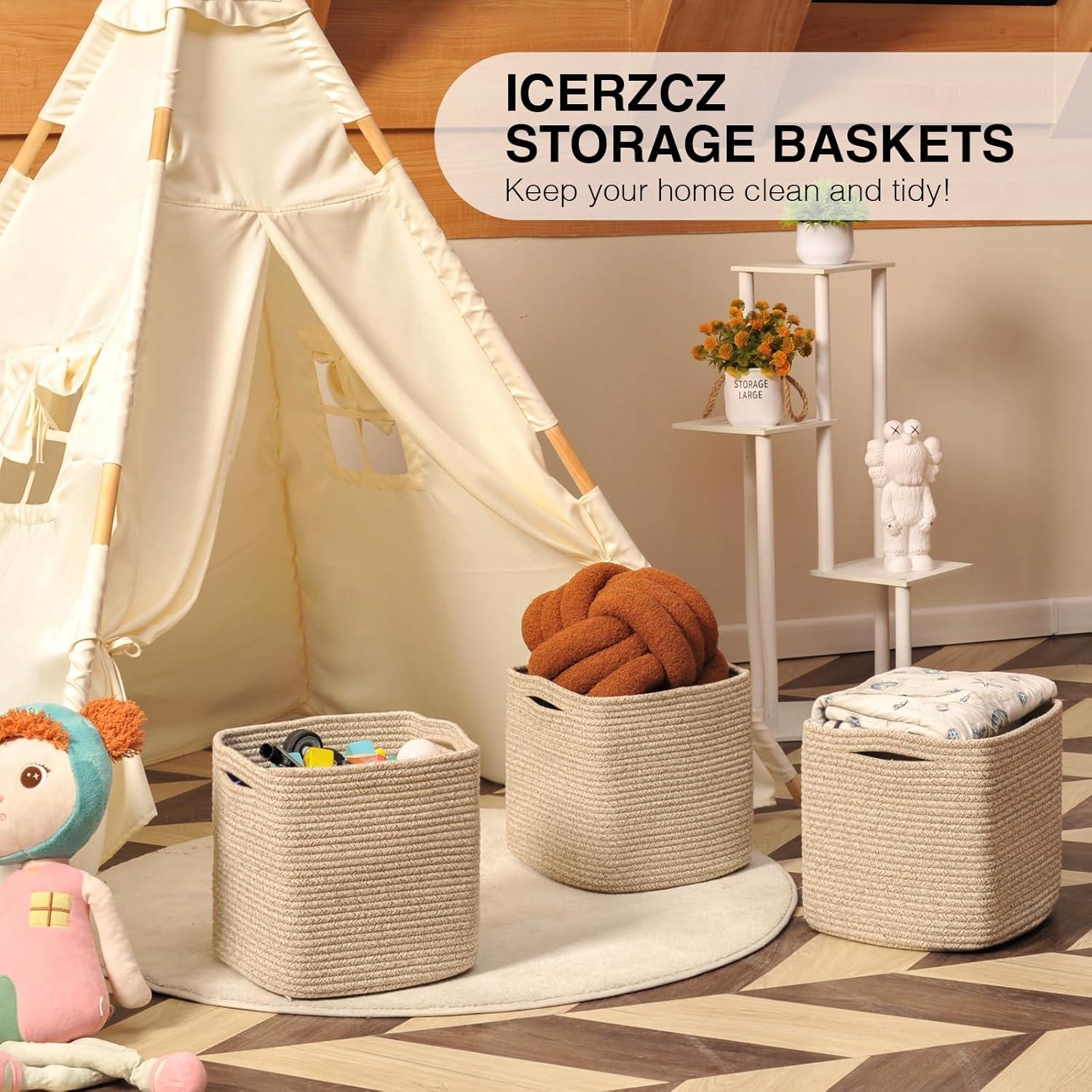 Cajas de Almacenamiento Cubo ICERZCZ 27,94 cm Marrón (3 Pzas)