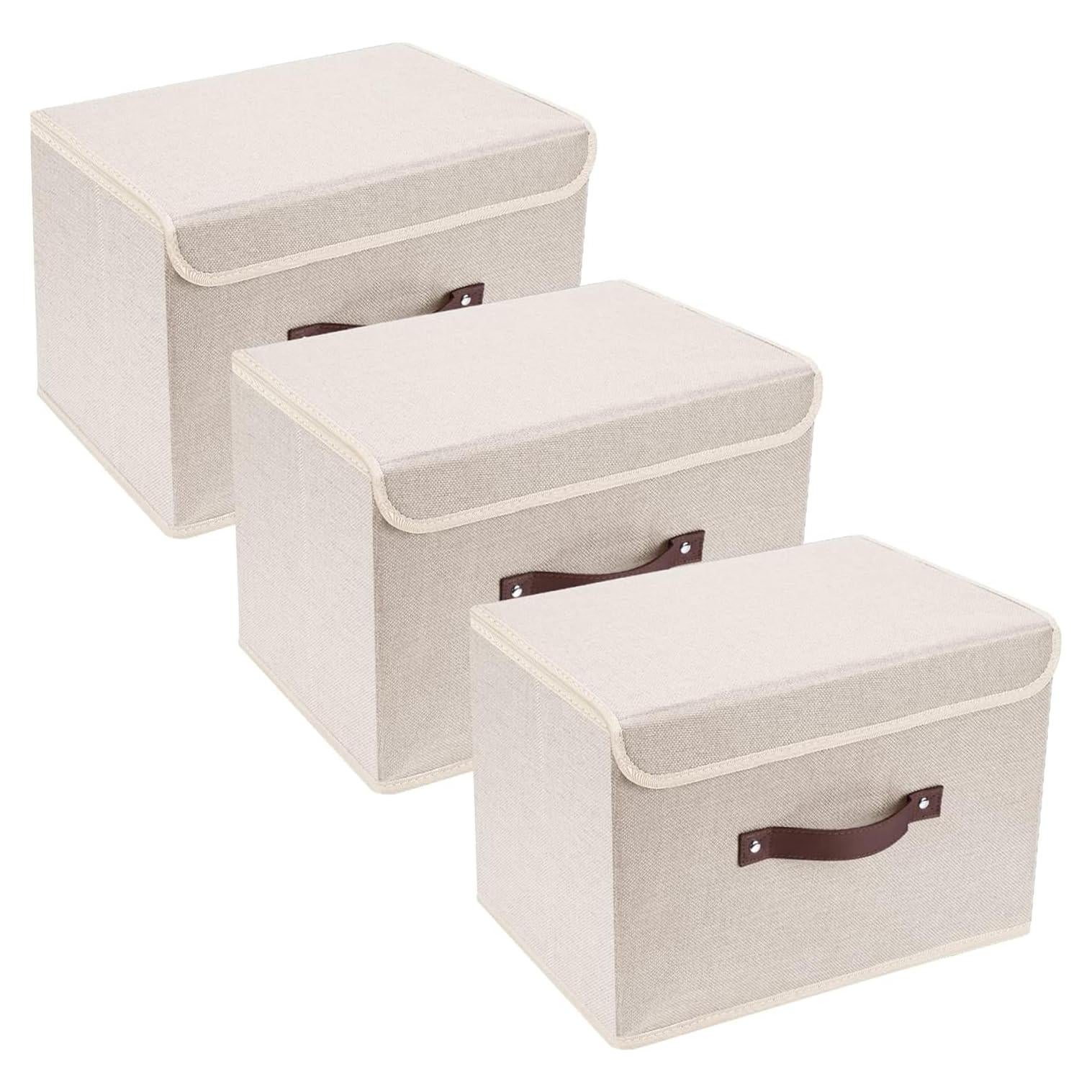 Cajas de Almacenamiento Plegables TYEERS, 3 Piezas Beige