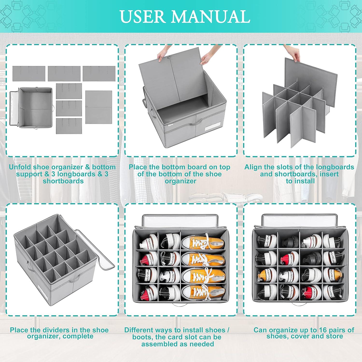 Organizador de Zapatos LUVHOMEE 16 Pares Plegable Gris