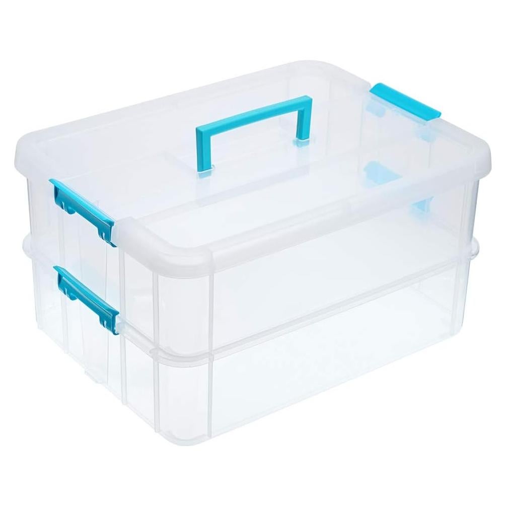 Caja de Almacenamiento Apilable JUXYES 2 Niveles Azul 2L