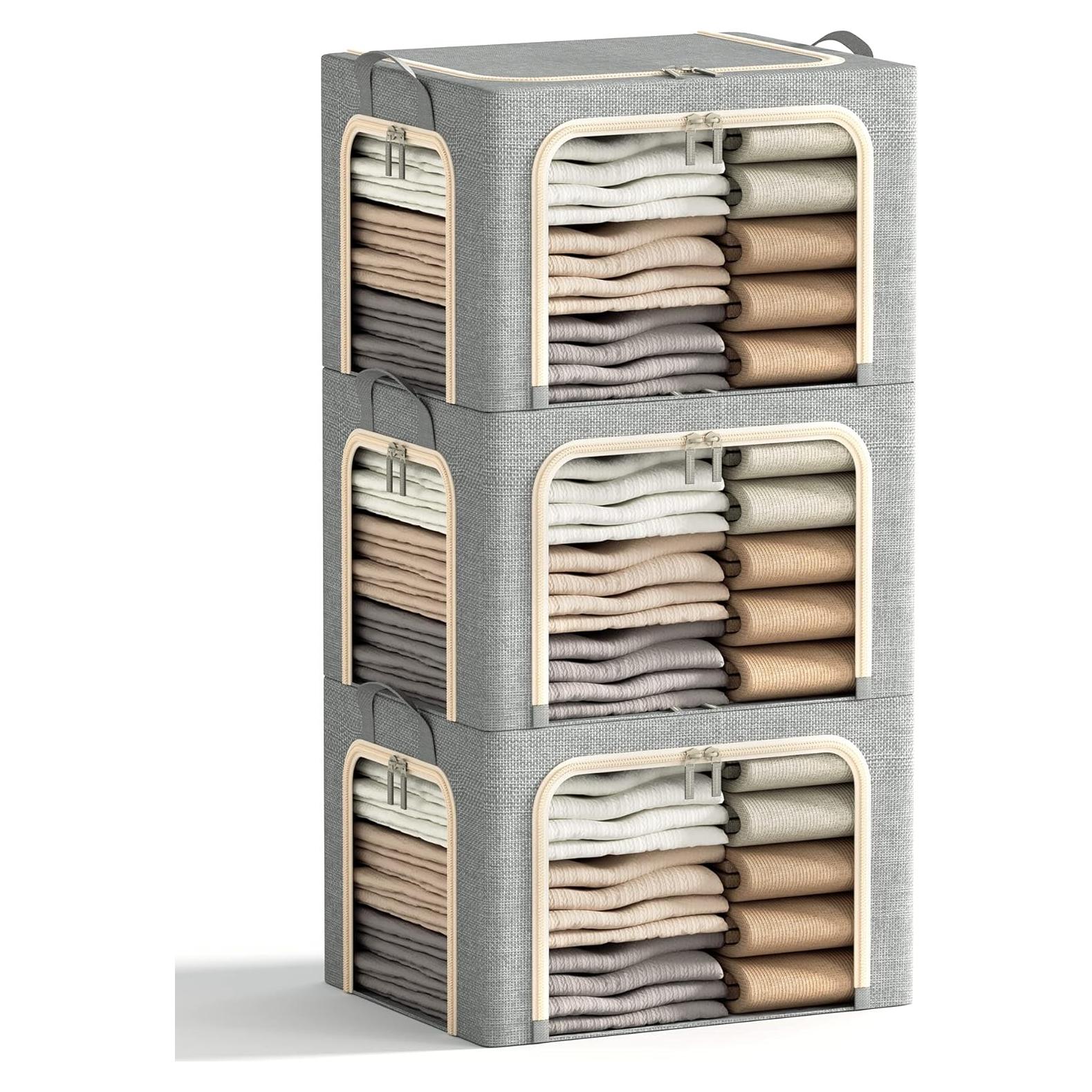 3 Cajas de Almacenamiento Plegables Furnhome 40L Gris Claro