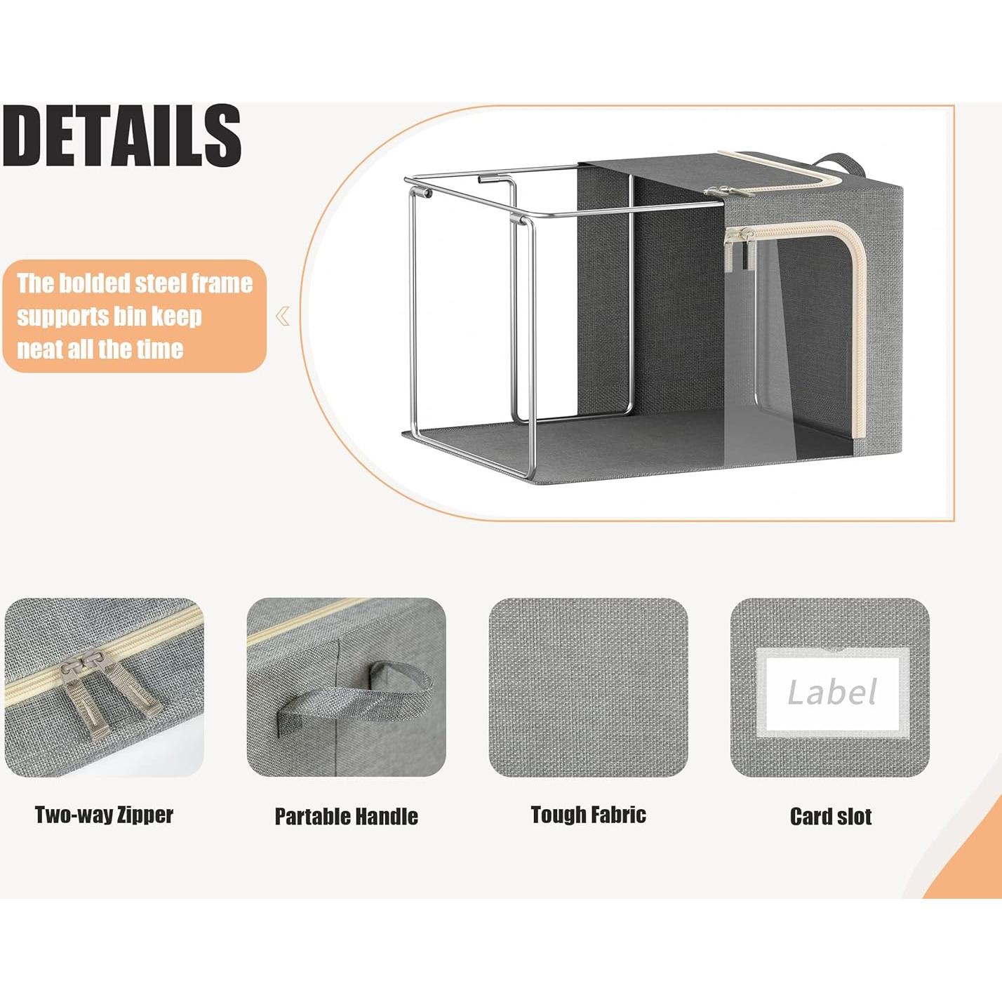 3 Cajas de Almacenamiento Plegables Furnhome 40L Gris Claro