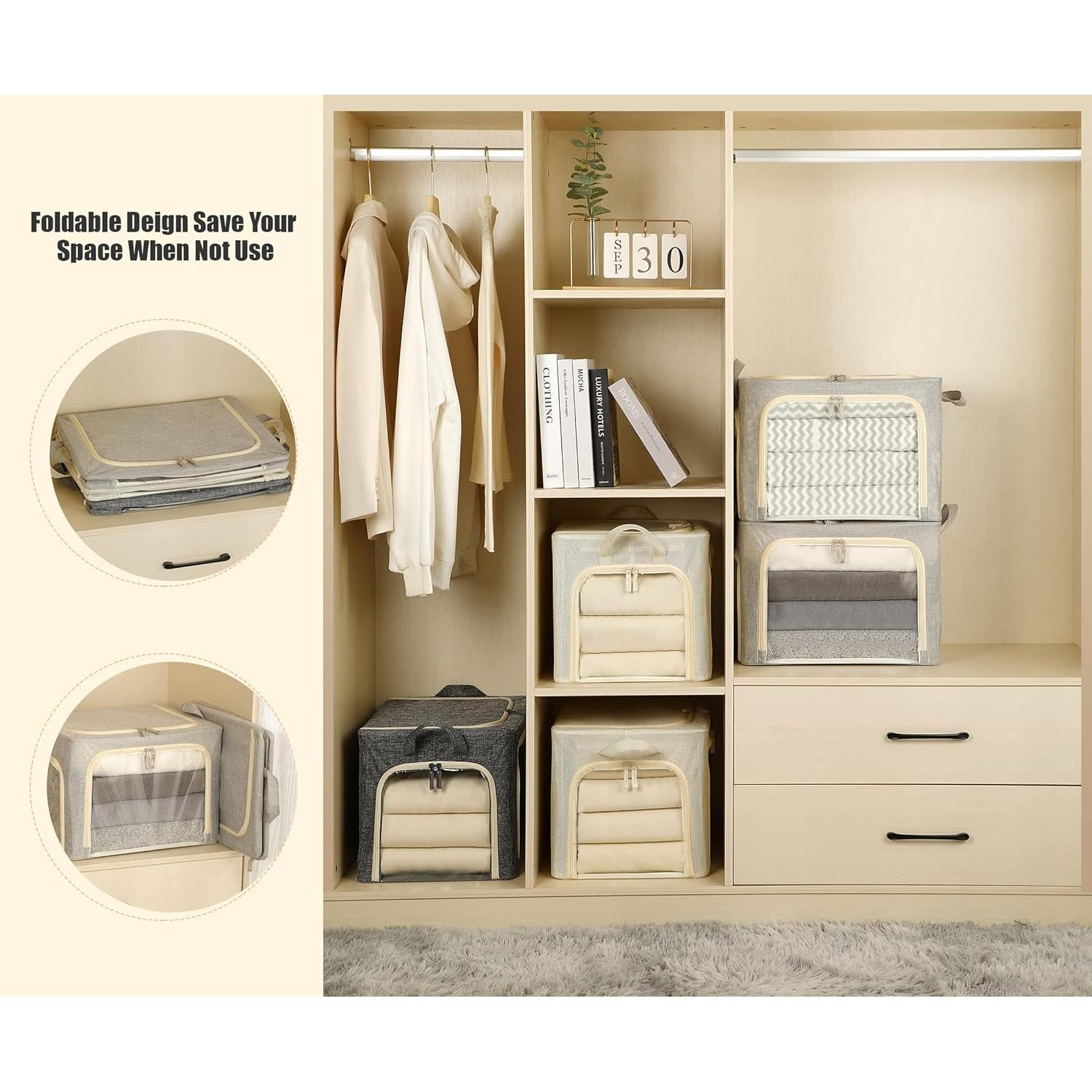 3 Cajas de Almacenamiento Plegables Furnhome 40L Gris Claro