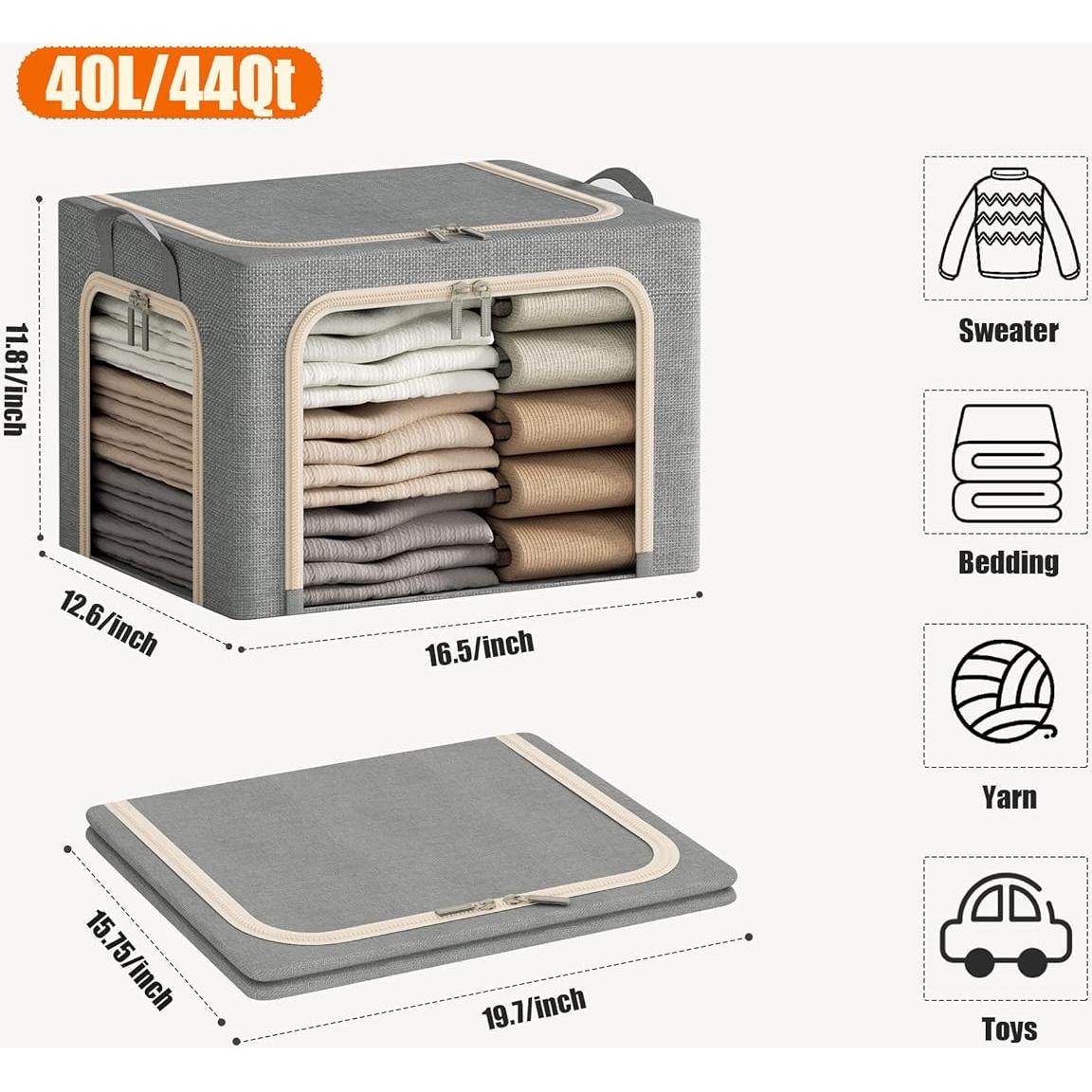3 Cajas de Almacenamiento Plegables Furnhome 40L Gris Claro