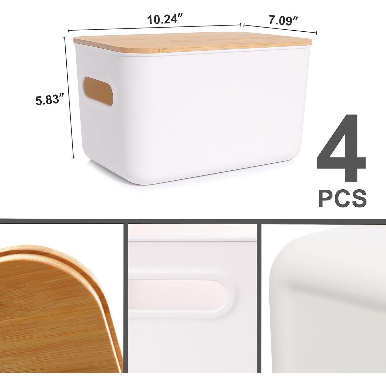 Citylife 4 Contenedores de Almacenamiento con Tapa de Bambú