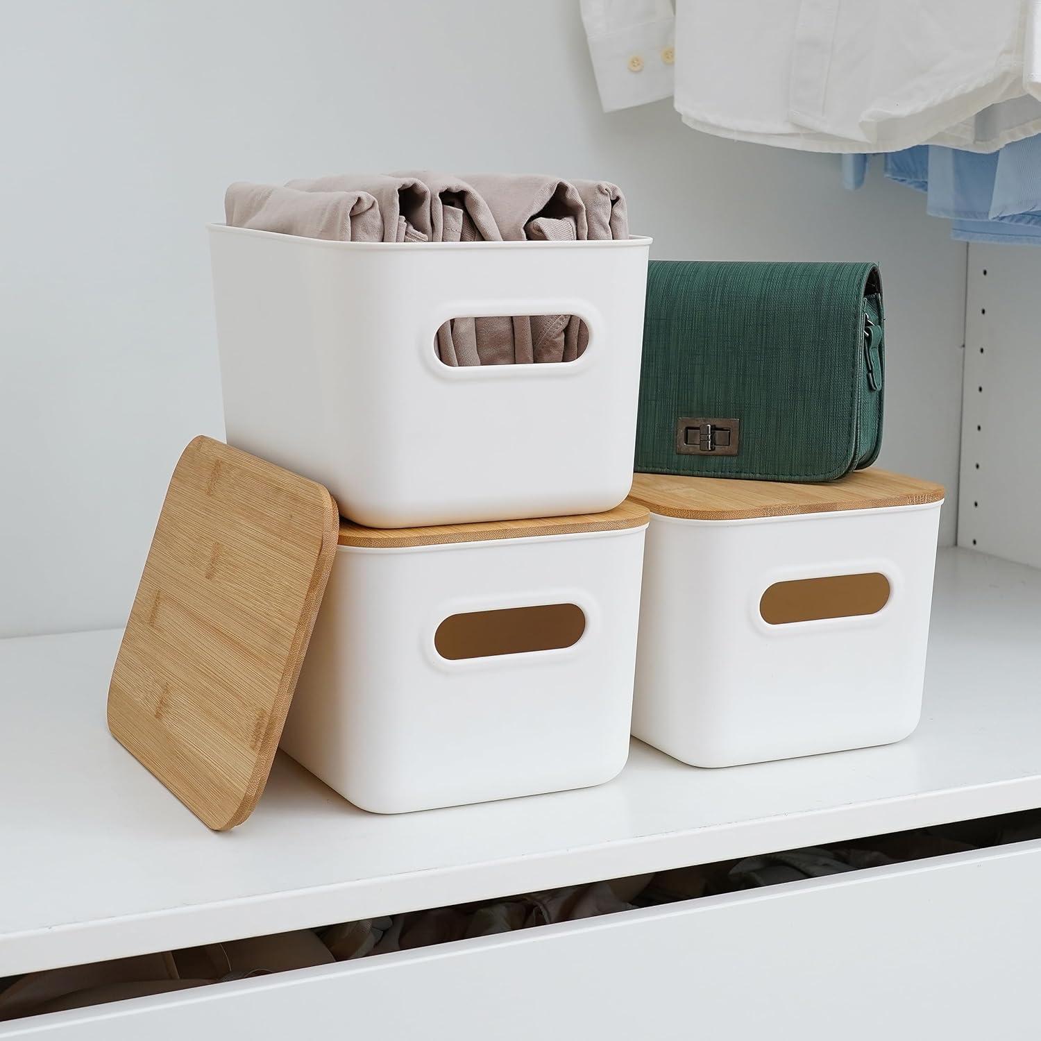 Citylife 4 Contenedores de Almacenamiento con Tapa de Bambú