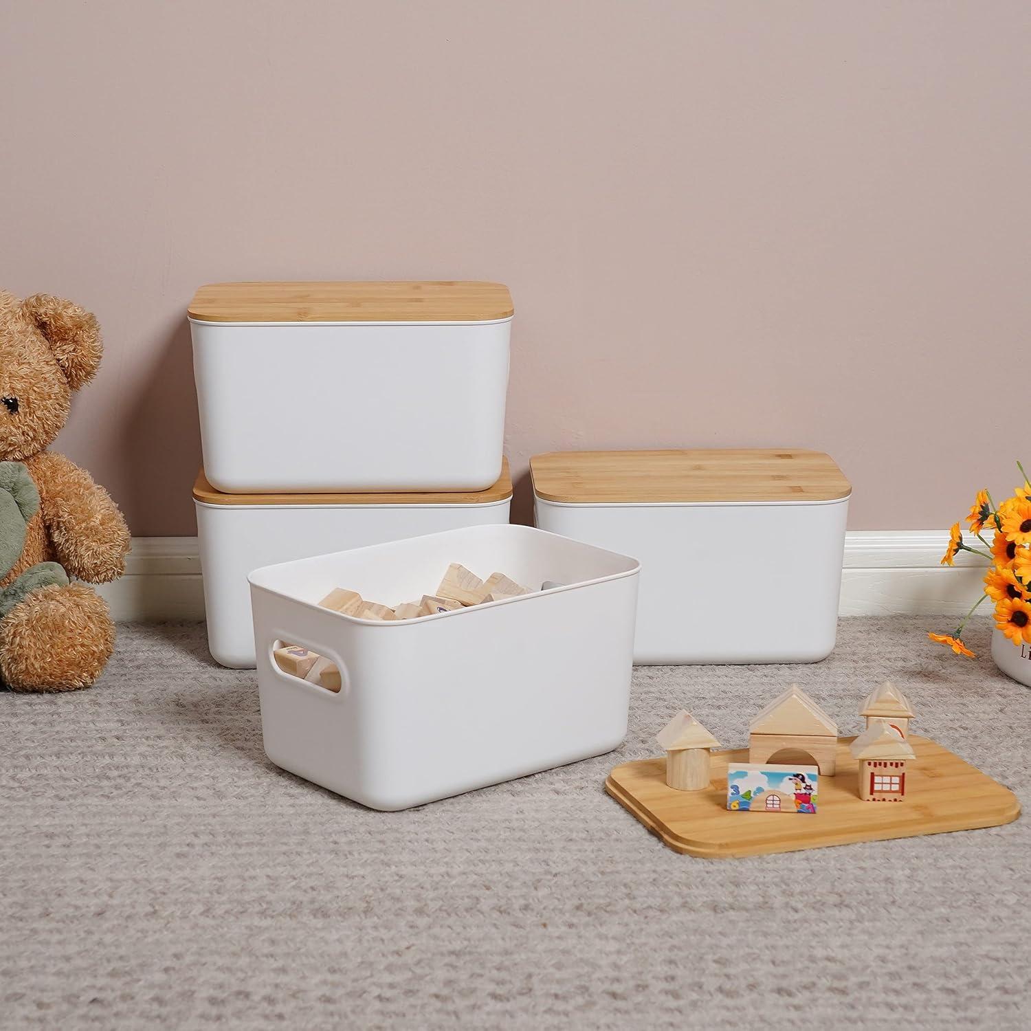 Citylife 4 Contenedores de Almacenamiento con Tapa de Bambú