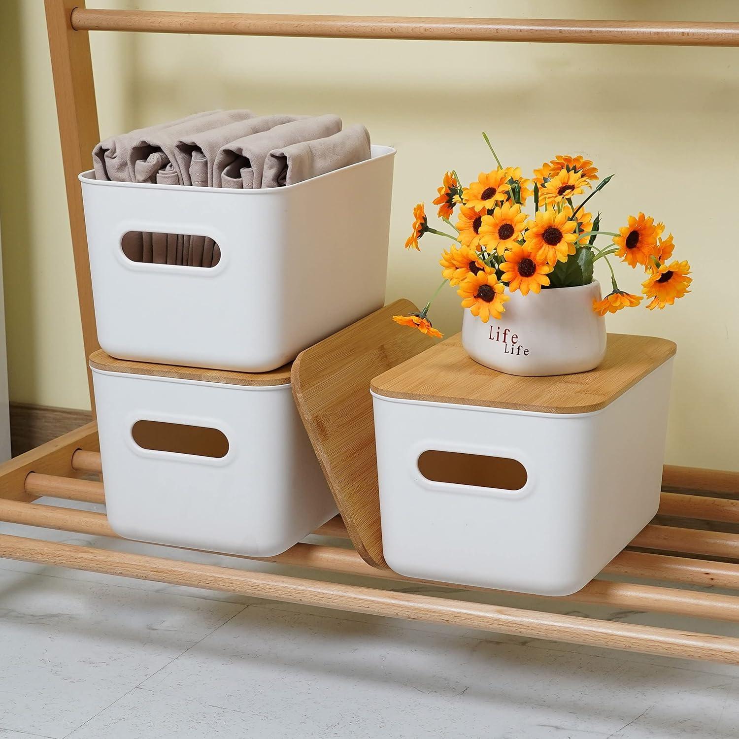 Citylife 4 Contenedores de Almacenamiento con Tapa de Bambú