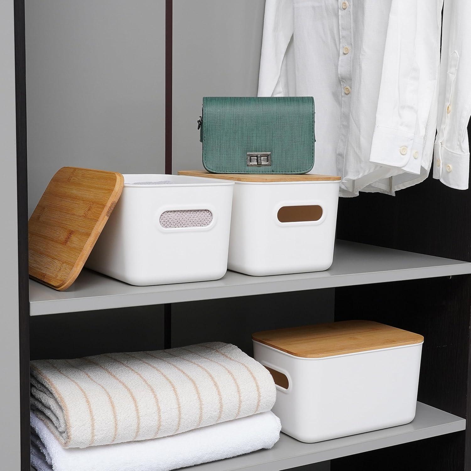 Citylife 4 Contenedores de Almacenamiento con Tapa de Bambú