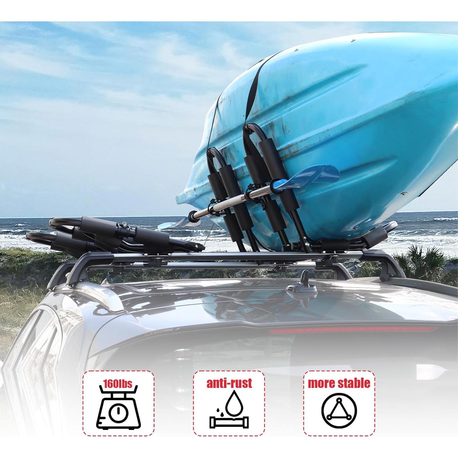 Soporte de Techo Ajustable FORWODE para 2 Kayaks 72,57 kg