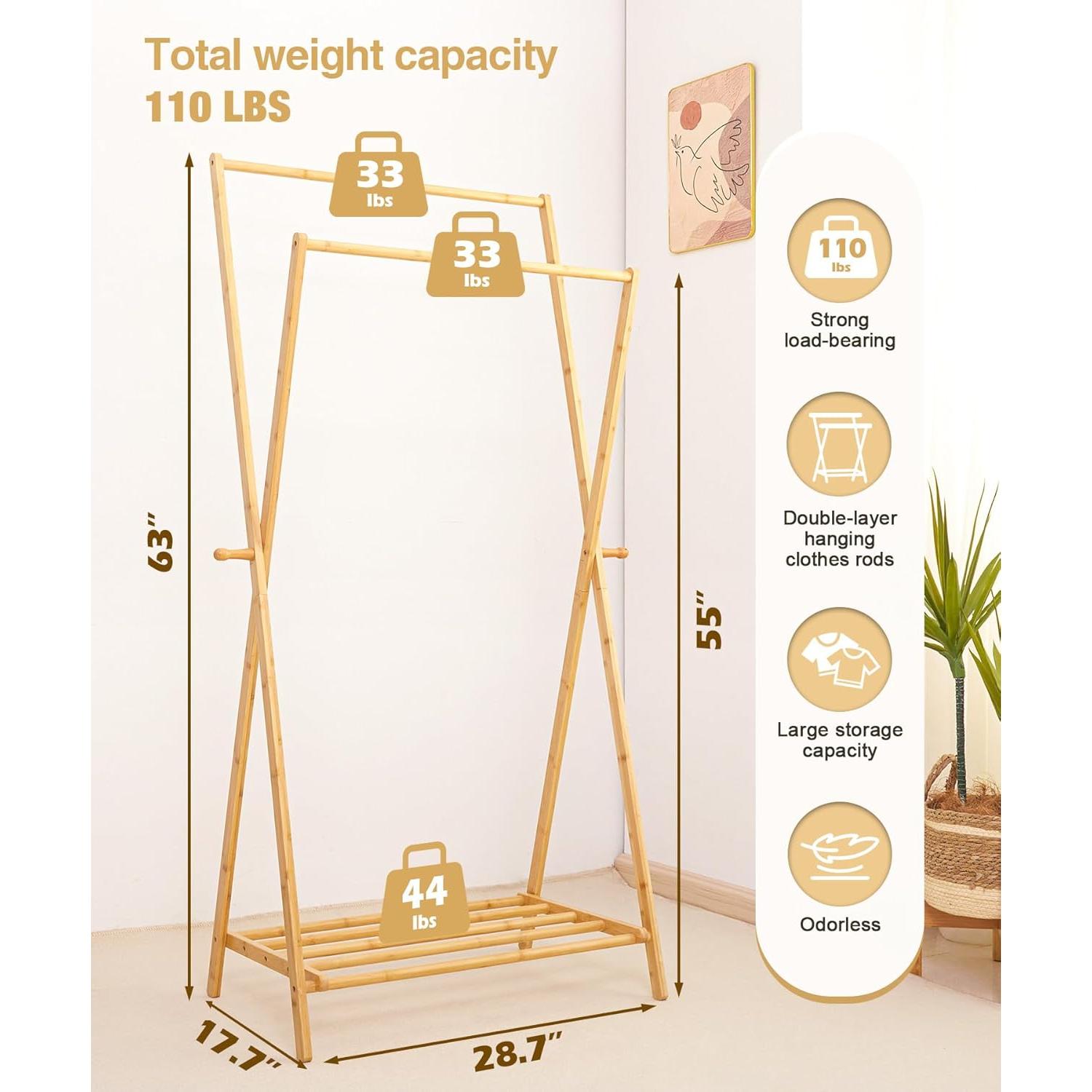 Perchero de Bambú Cozivolife con Estante Plegable 160 cm