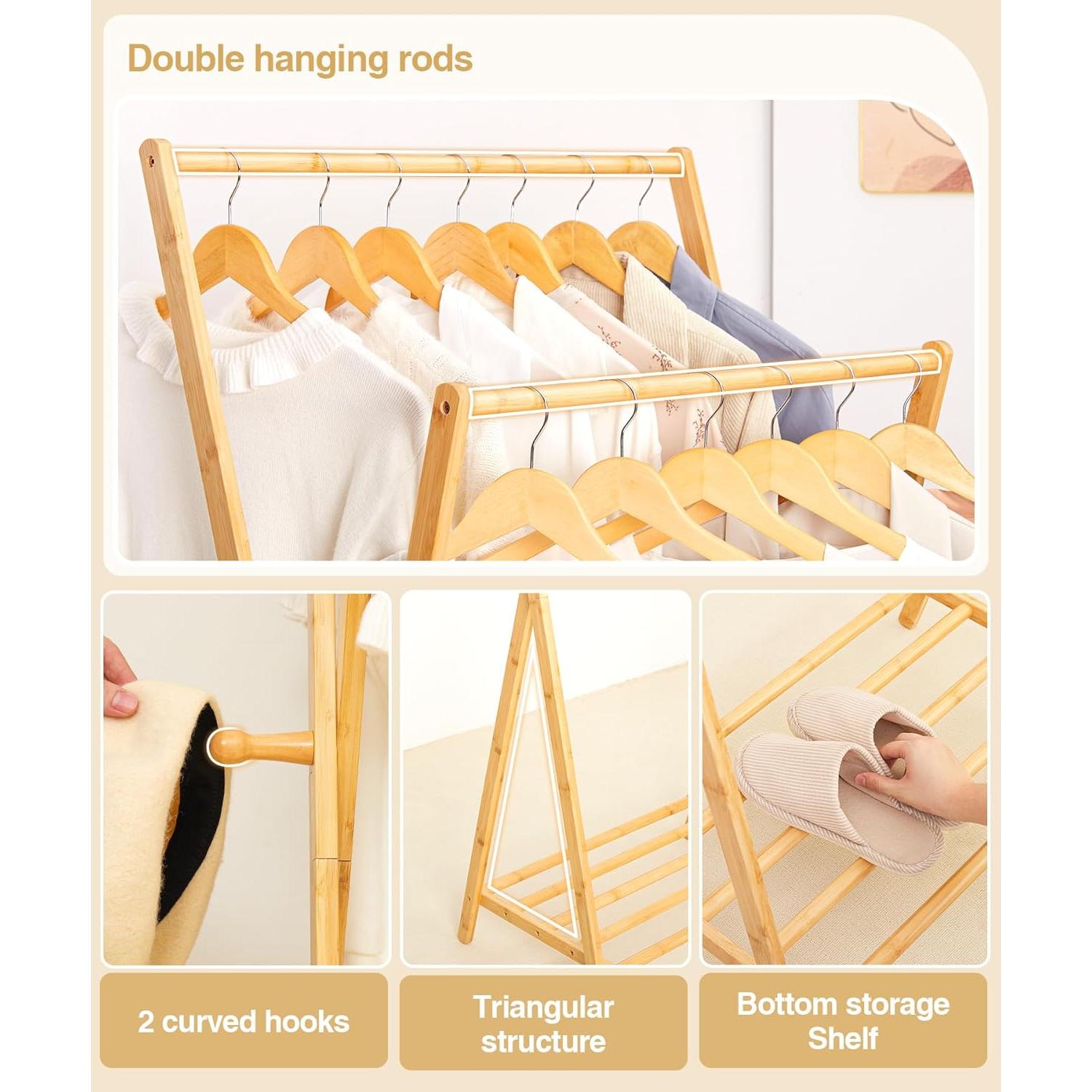 Perchero de Bambú Cozivolife con Estante Plegable 160 cm