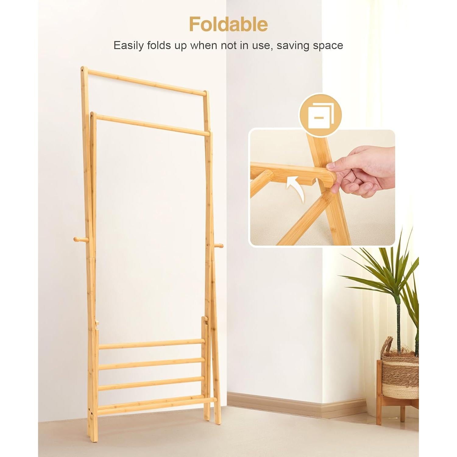 Perchero de Bambú Cozivolife con Estante Plegable 160 cm