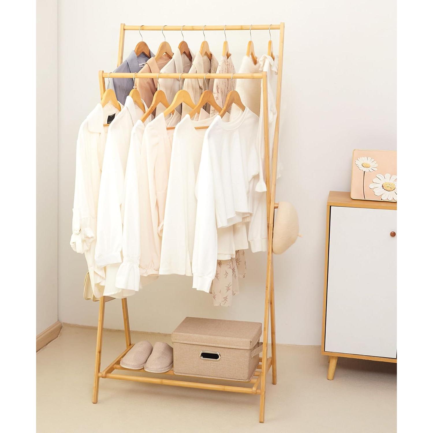 Perchero de Bambú Cozivolife con Estante Plegable 160 cm