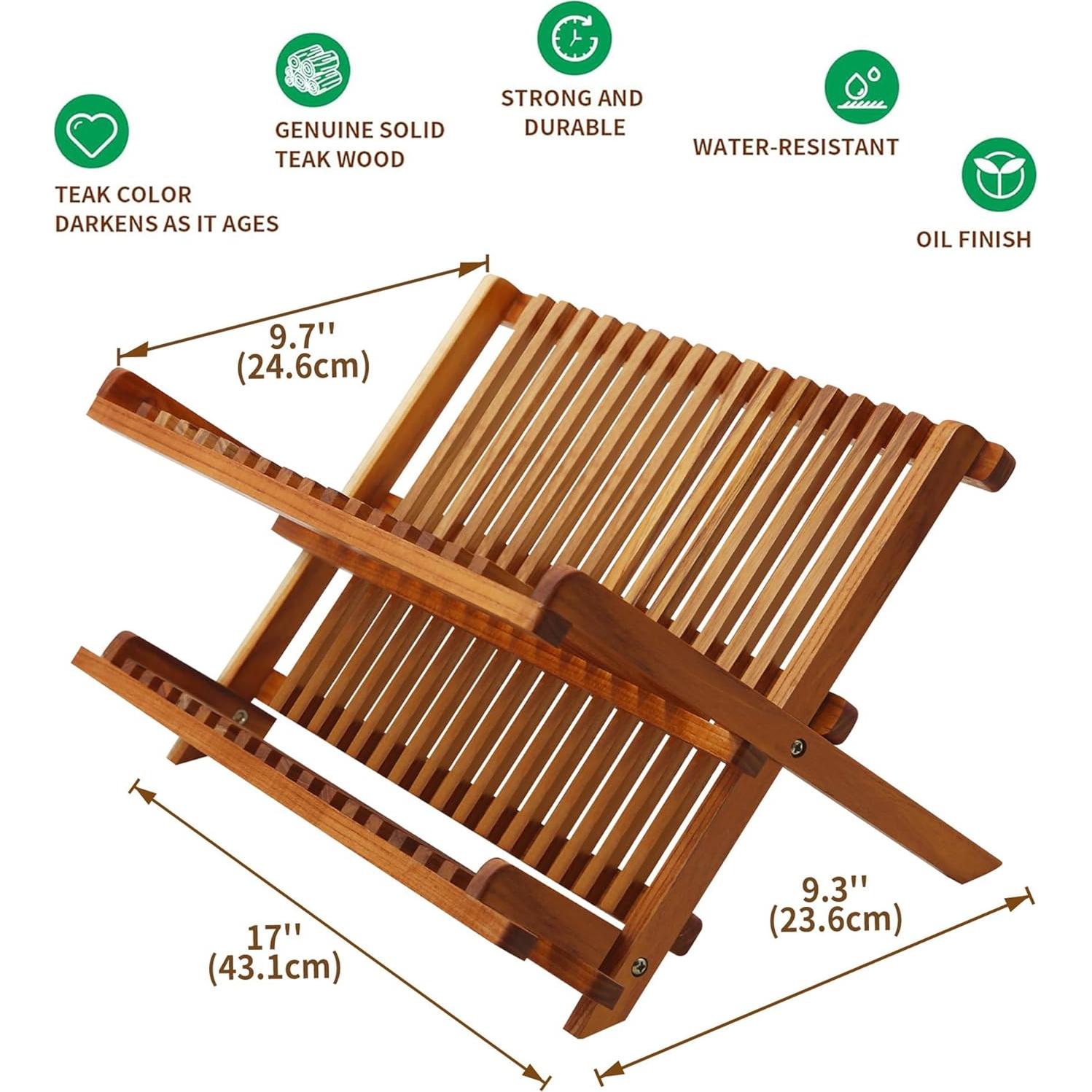 Estante Plegable para Secar Platos Utoplike de Teak 2 Niveles