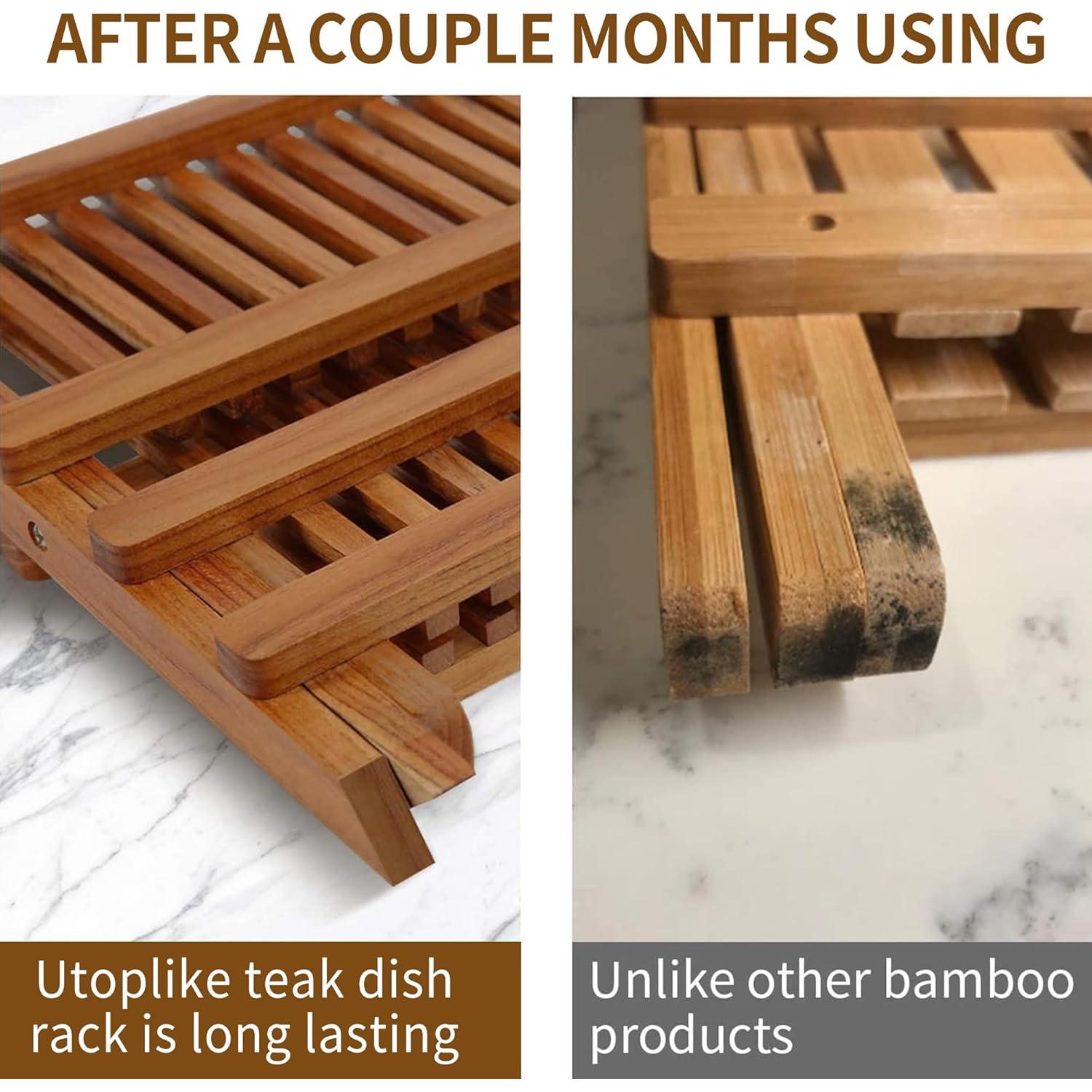 Estante Plegable para Secar Platos Utoplike de Teak 2 Niveles