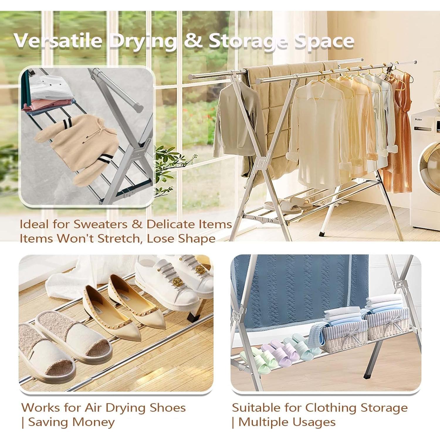 Estante para Secar Ropa JAUREE Plegable Acero Inoxidable 2 Niveles