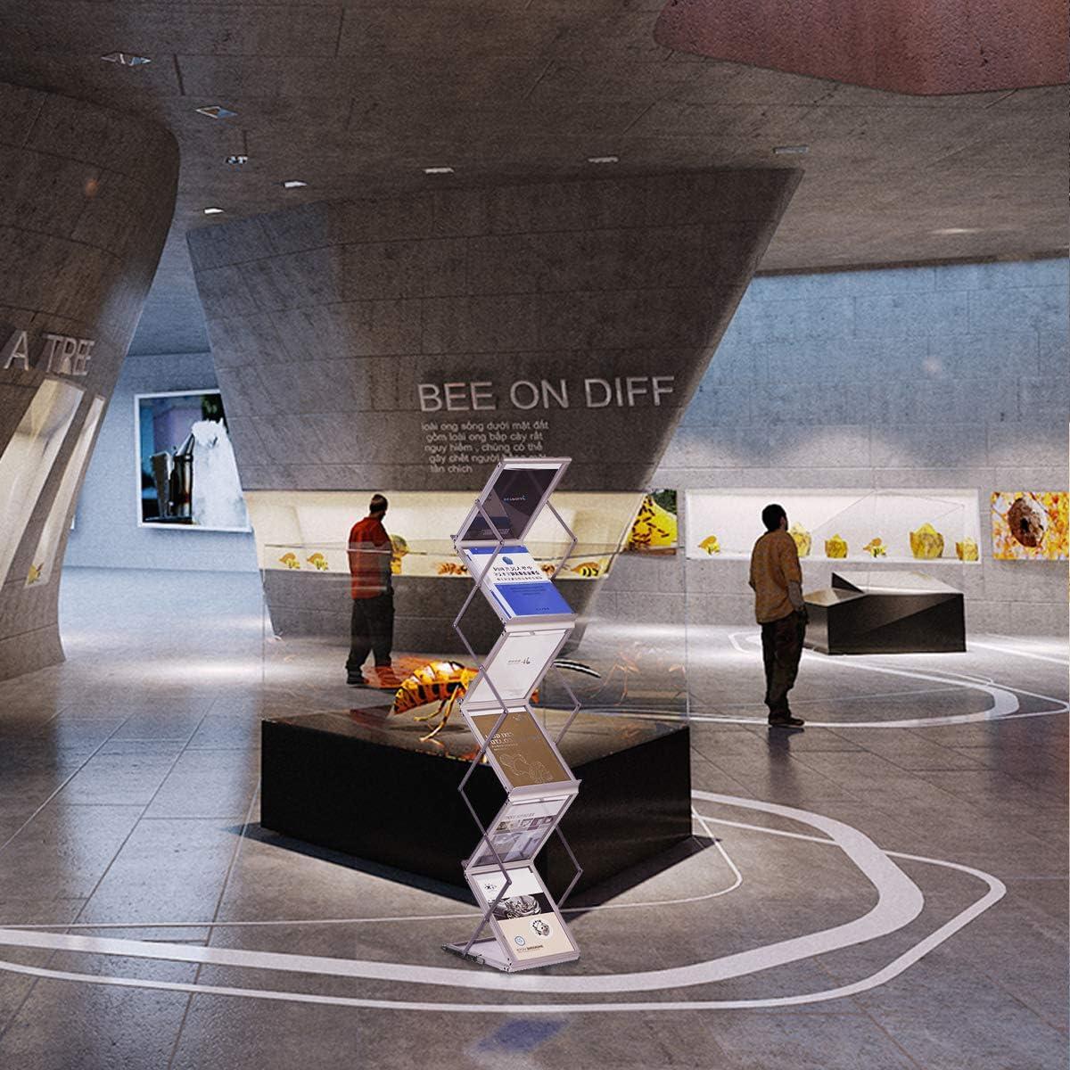 Soporte Plegable para Revistas HUAZI, 6 Bolsillos A4, Aluminio