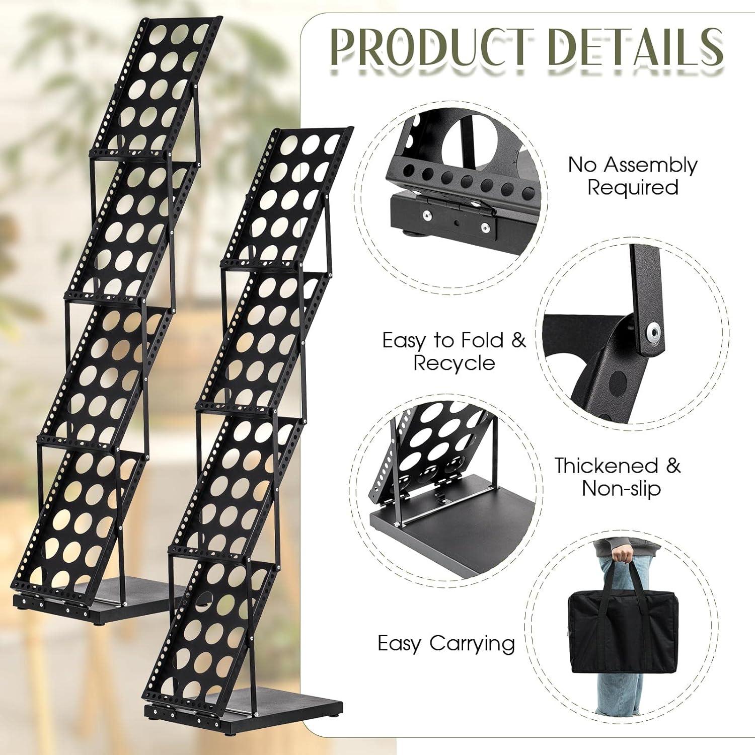 Soporte de Literatura Plegable Tatuo 4 Bolsillos Negro