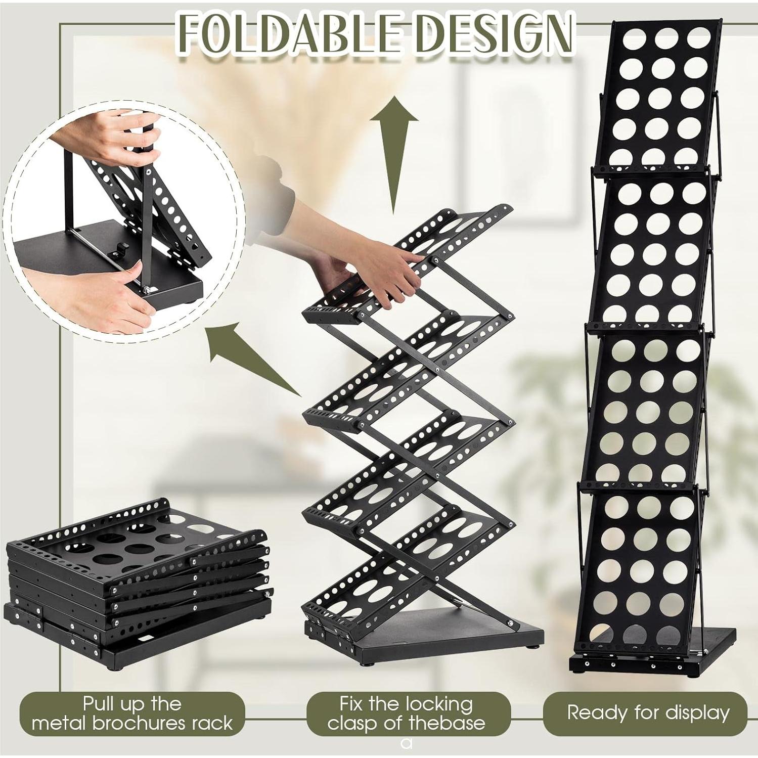 Soporte de Literatura Plegable Tatuo 4 Bolsillos Negro