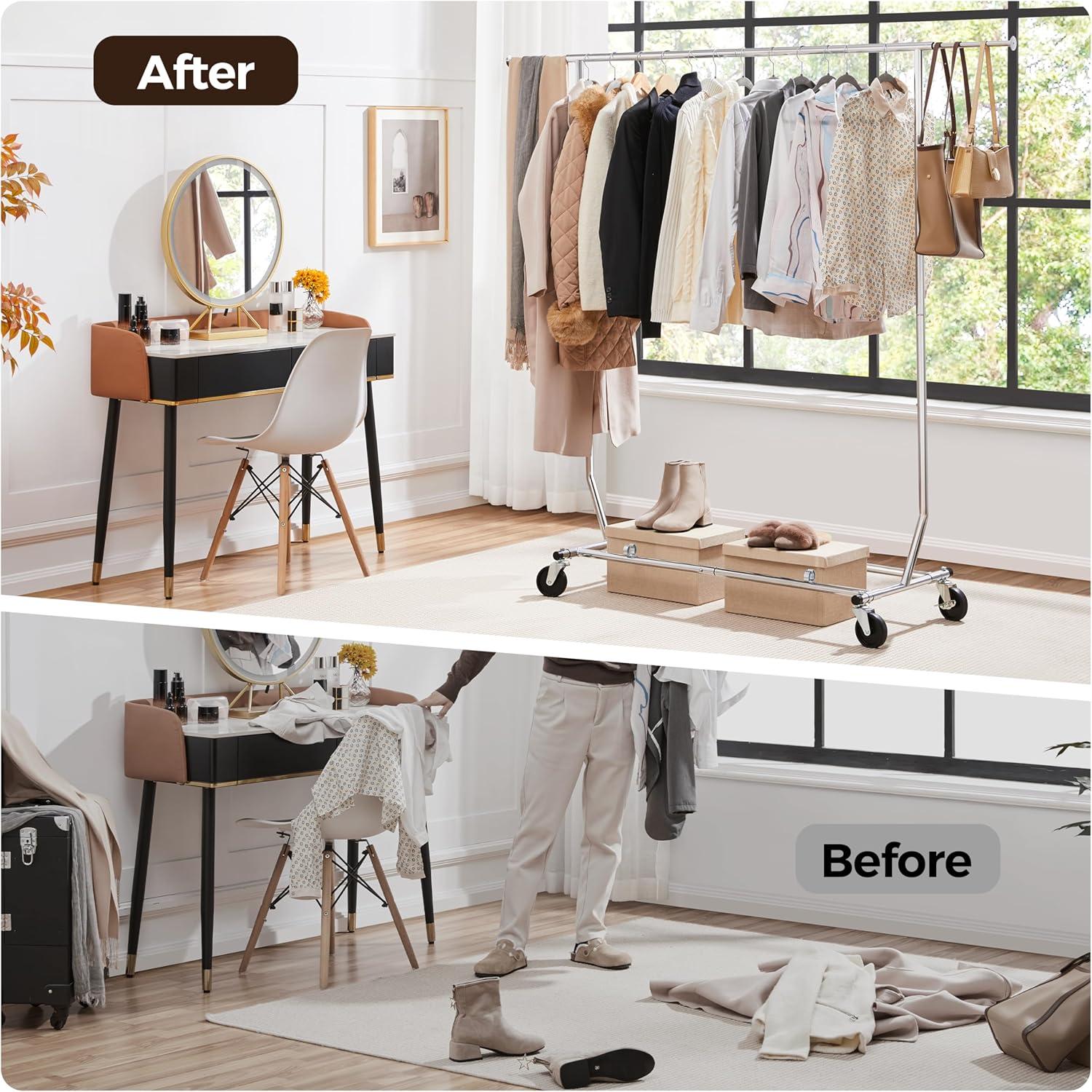 Perchero Rodante Yaheetech Ajustable Cromado 200 kg