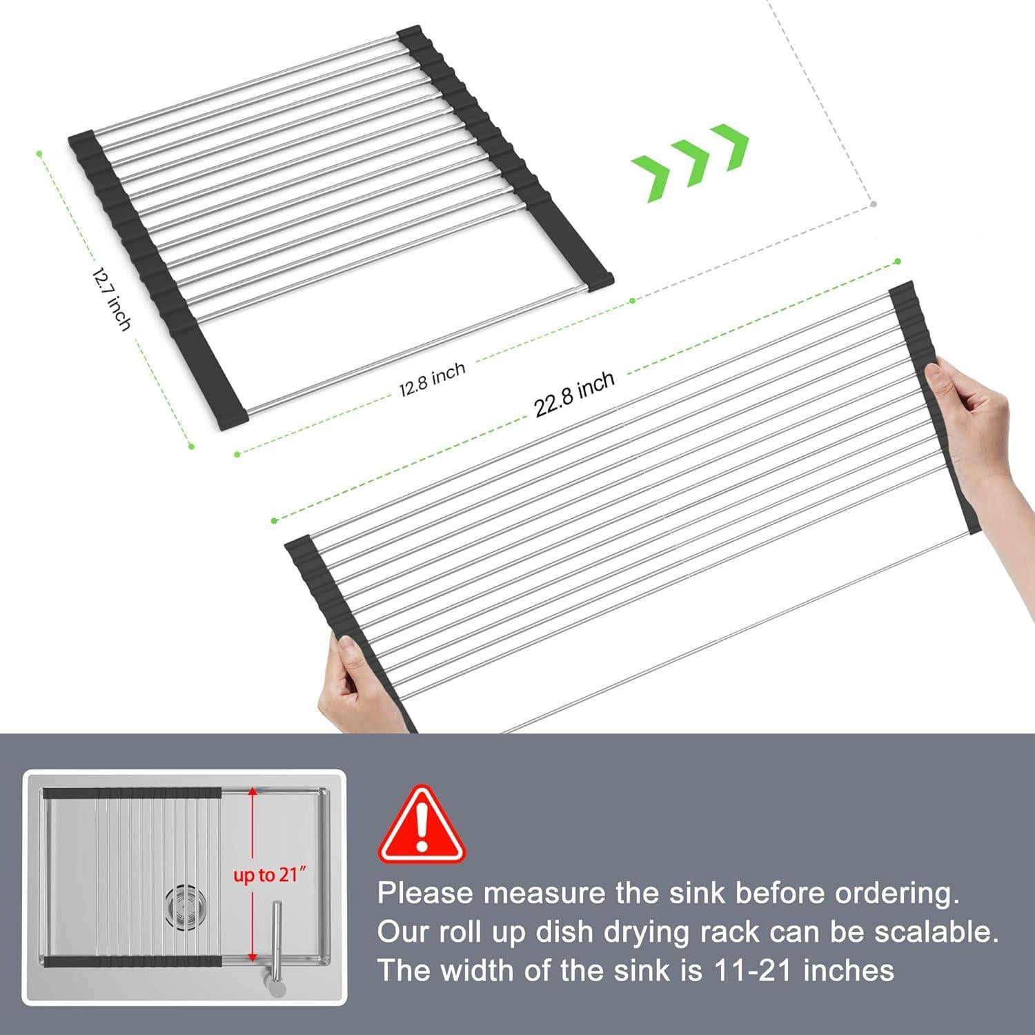 Estante de Secado de Platos Plegable BBXTYLY 57,79 cm Negro