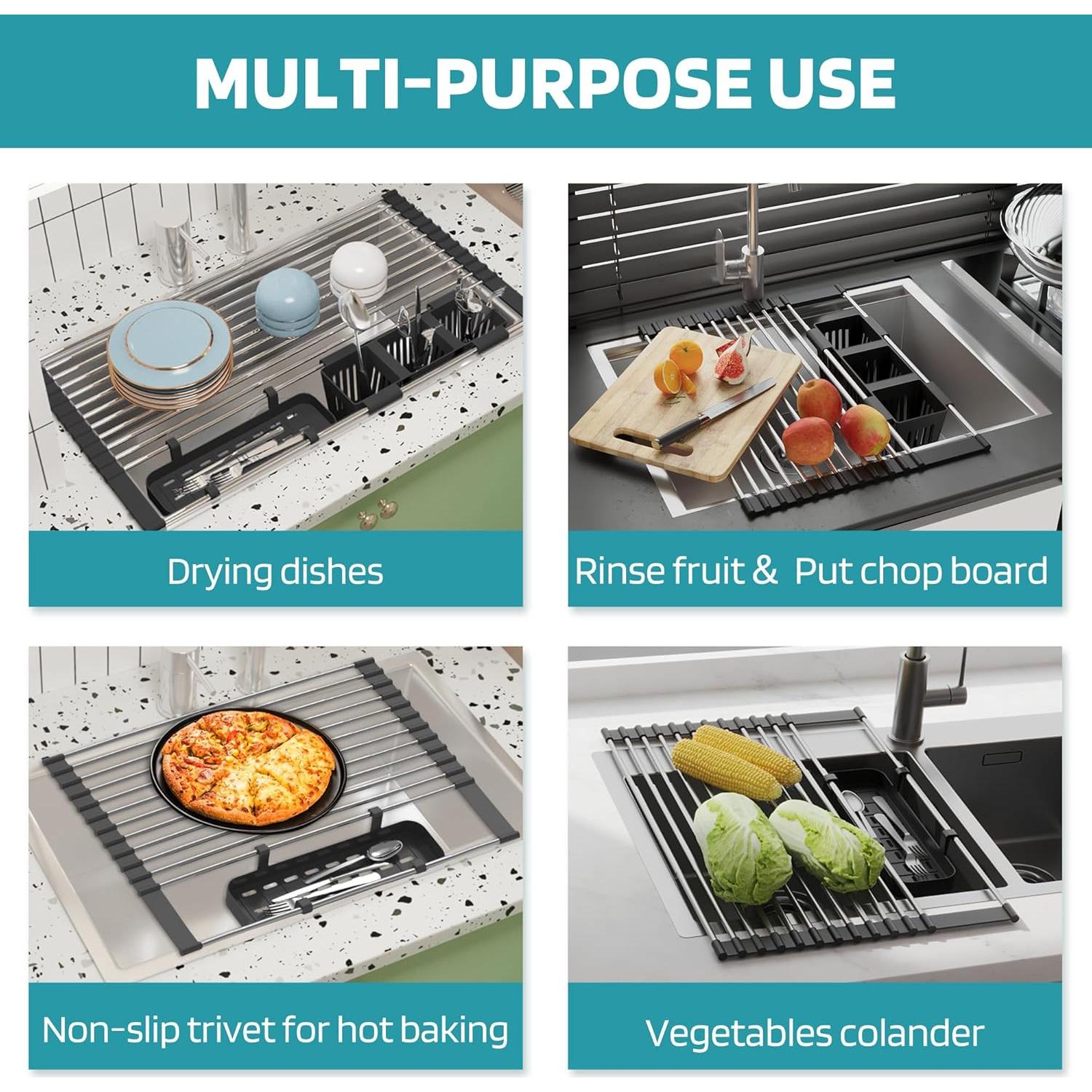 Estante de Secado de Platos Plegable BBXTYLY 57,79 cm Negro