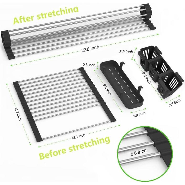 Estante de Secado de Platos Plegable BBXTYLY 57,79 cm Negro