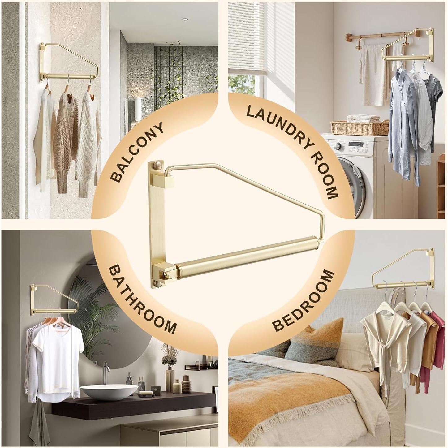 Perchero Plegable Hiendure Dorado Cepillado 30 cm Soporte Ropa