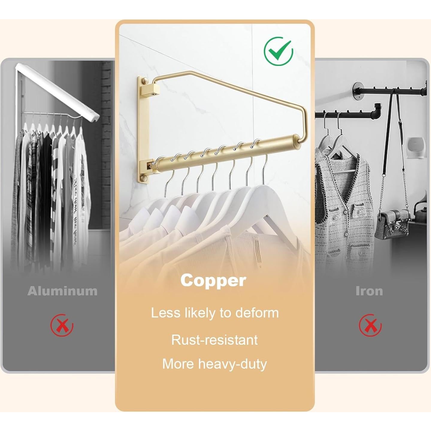 Perchero Plegable Hiendure Dorado Cepillado 30 cm Soporte Ropa