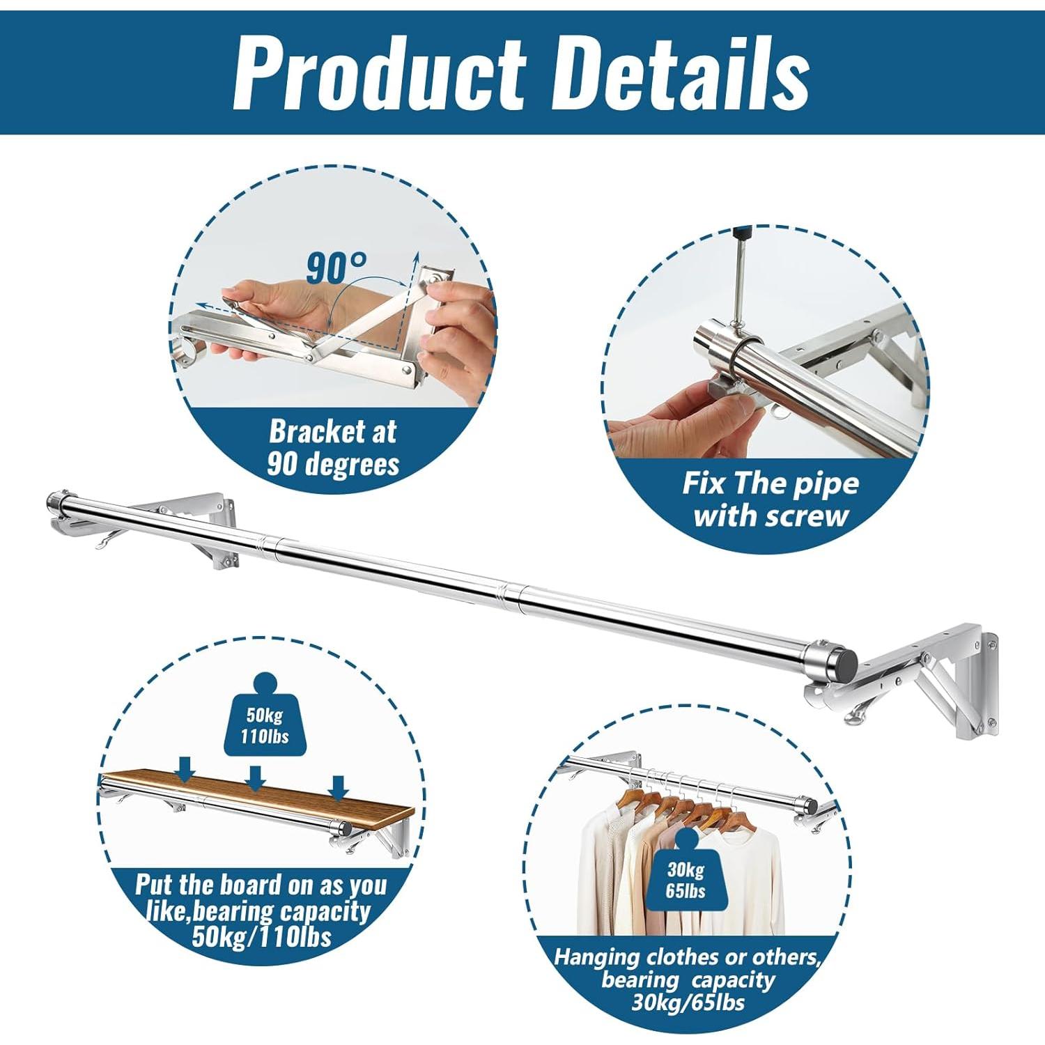 Perchero de Pared Plegable TBMLC 111,76 cm Acero Inoxidable