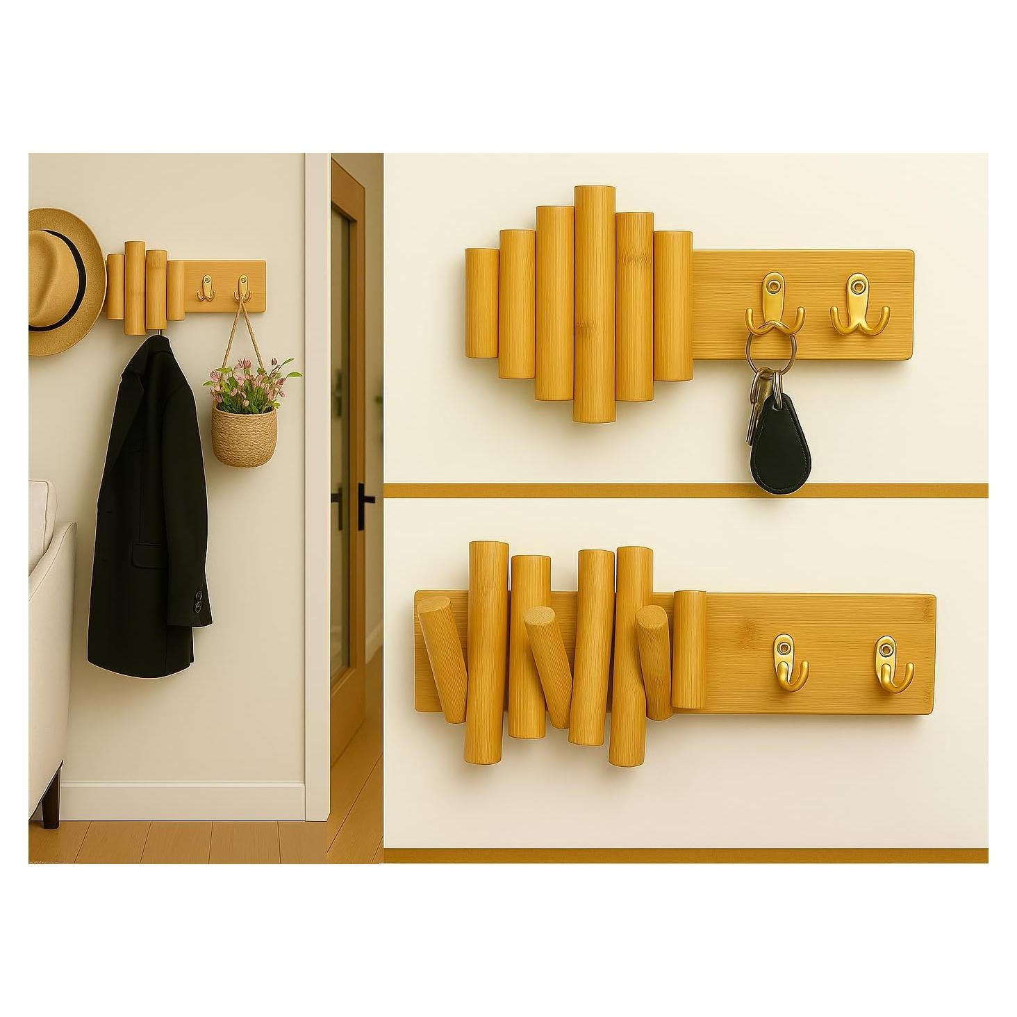Perchero de pared BAMBOOVITA de bambú natural 3 ganchos