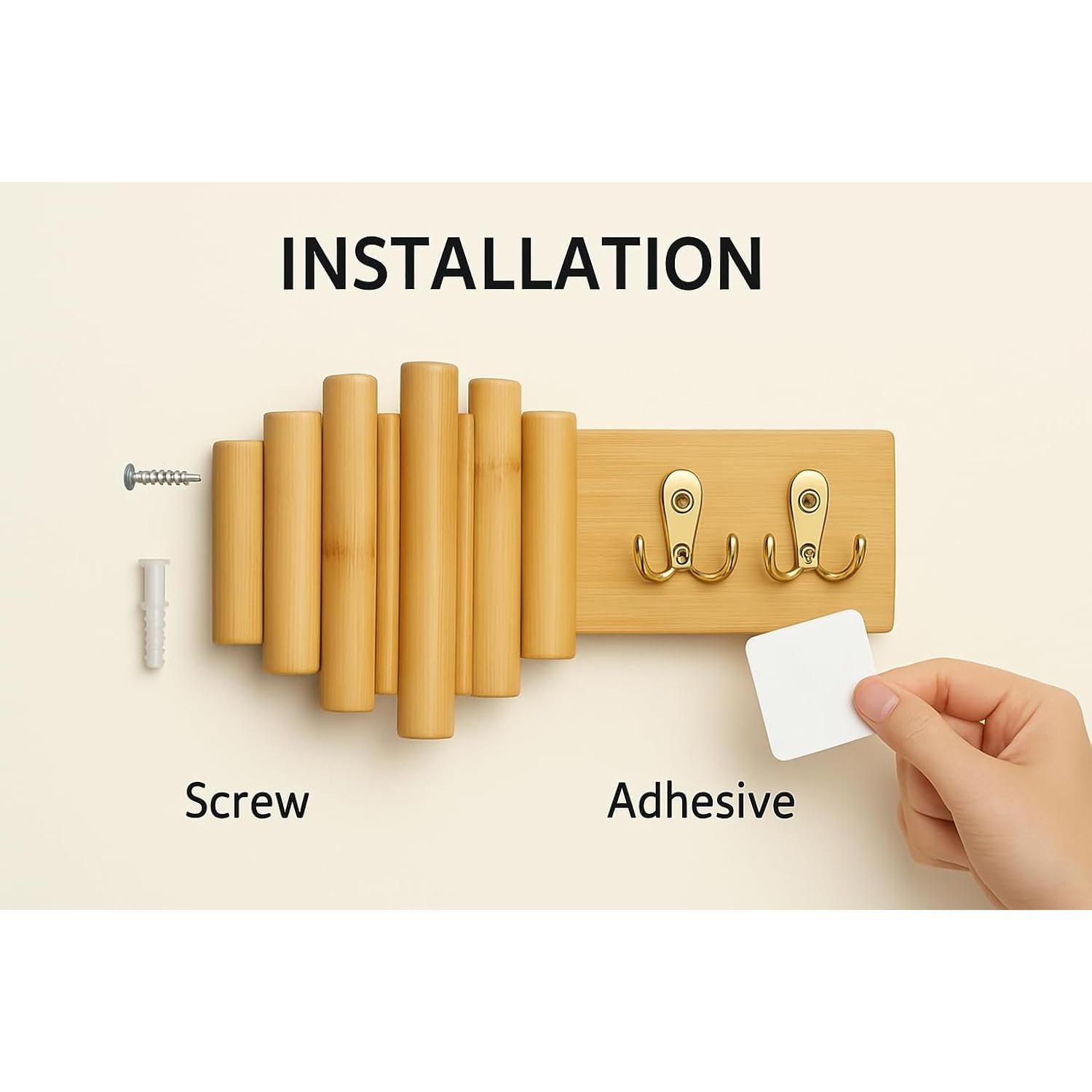 Perchero de pared BAMBOOVITA de bambú natural 3 ganchos