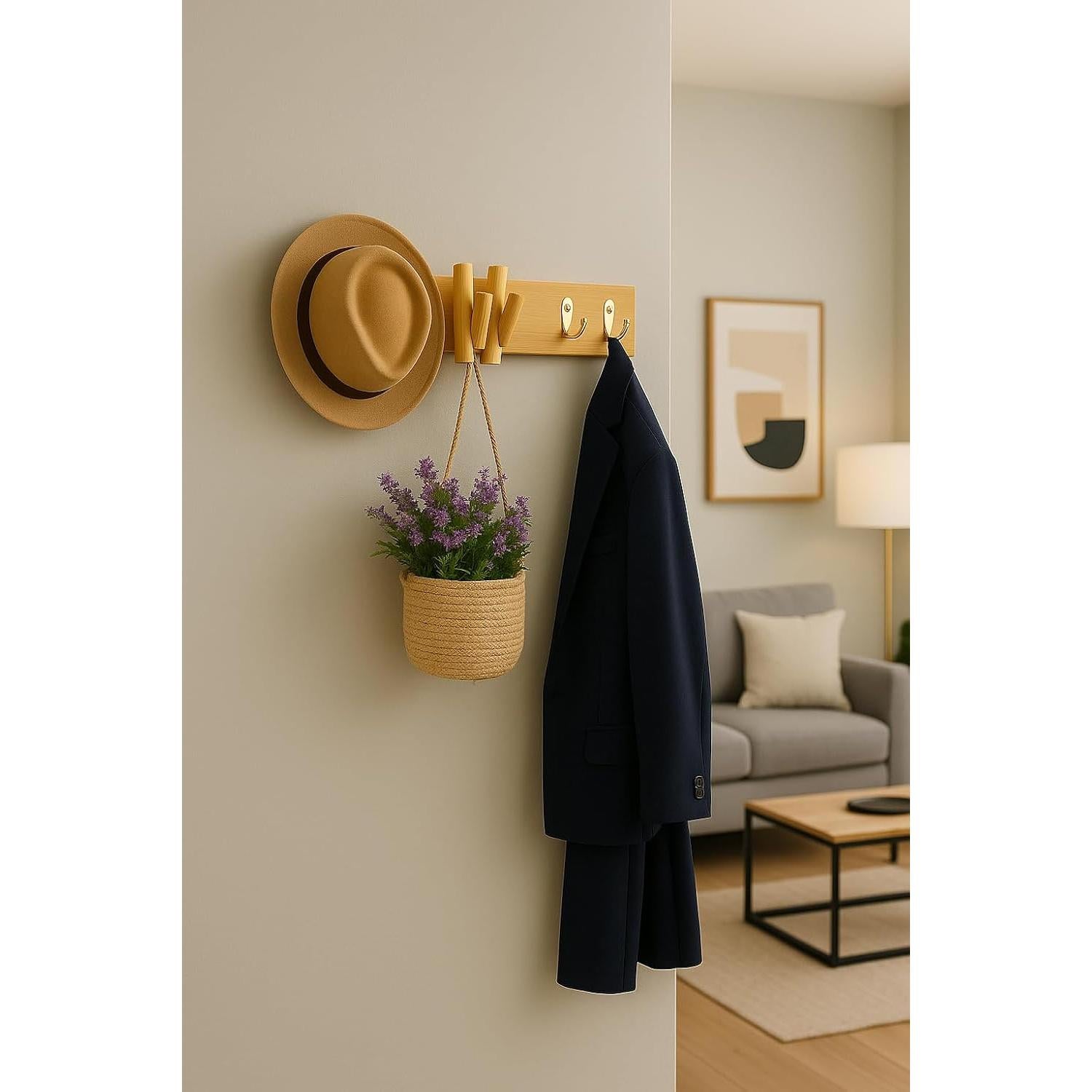 Perchero de pared BAMBOOVITA de bambú natural 3 ganchos